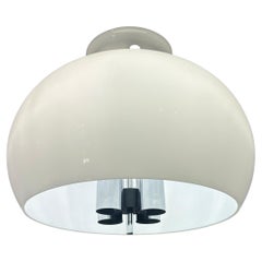 1970s German Glashütte Limburg Opaline Glass & Chrome Hanging Pendant Light