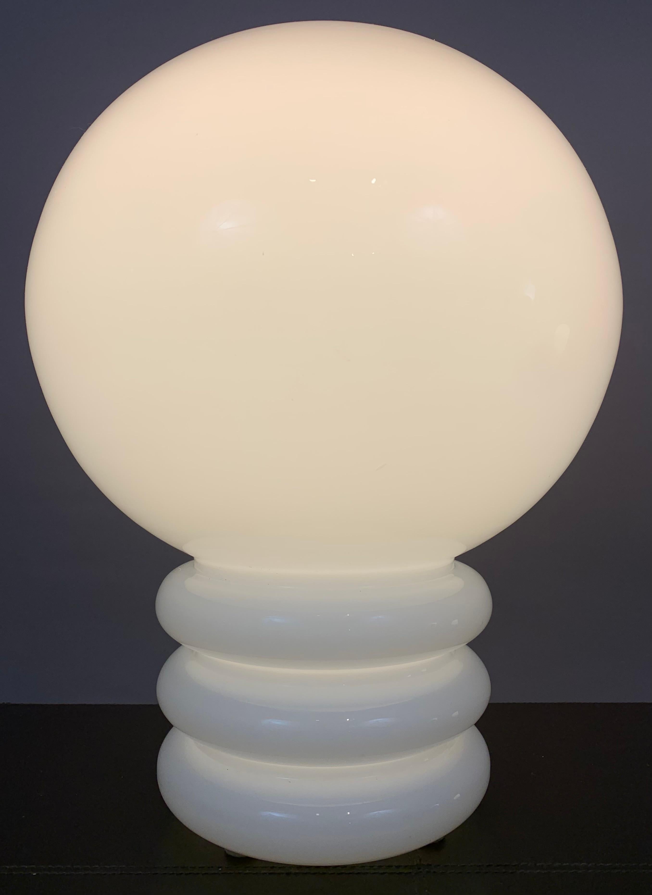 20th Century 1970s German Glashütte Limburg Space Age White Glass Stilnovo Style Table Lamp