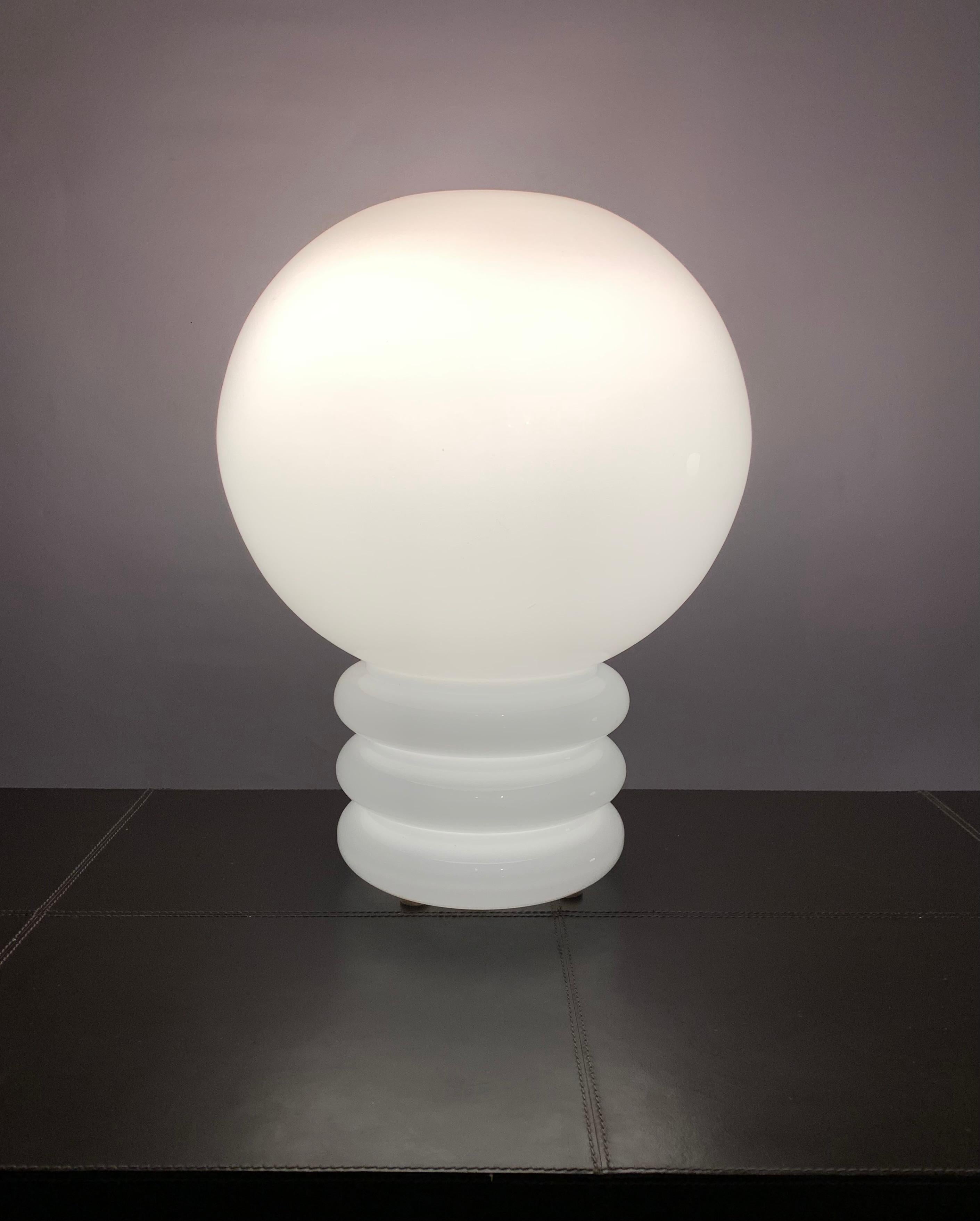 1970s German Glashütte Limburg Space Age White Glass Stilnovo Style Table Lamp 1