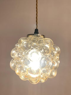 1970s German Helena Tynell for Glashütte Limburg Amber Glass Bubble Pendant