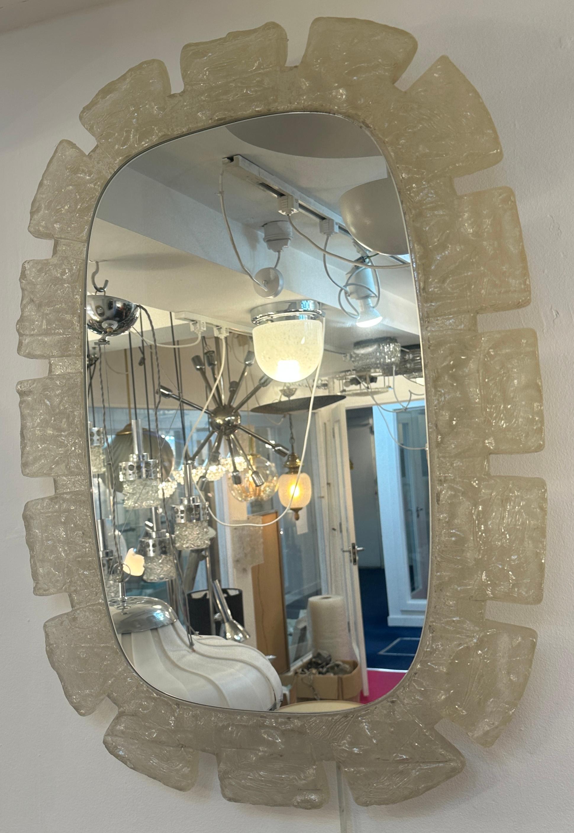 1970s German Hillebrand Frosted Iced Illuminated Backlit Lucite Wall Mirror 4