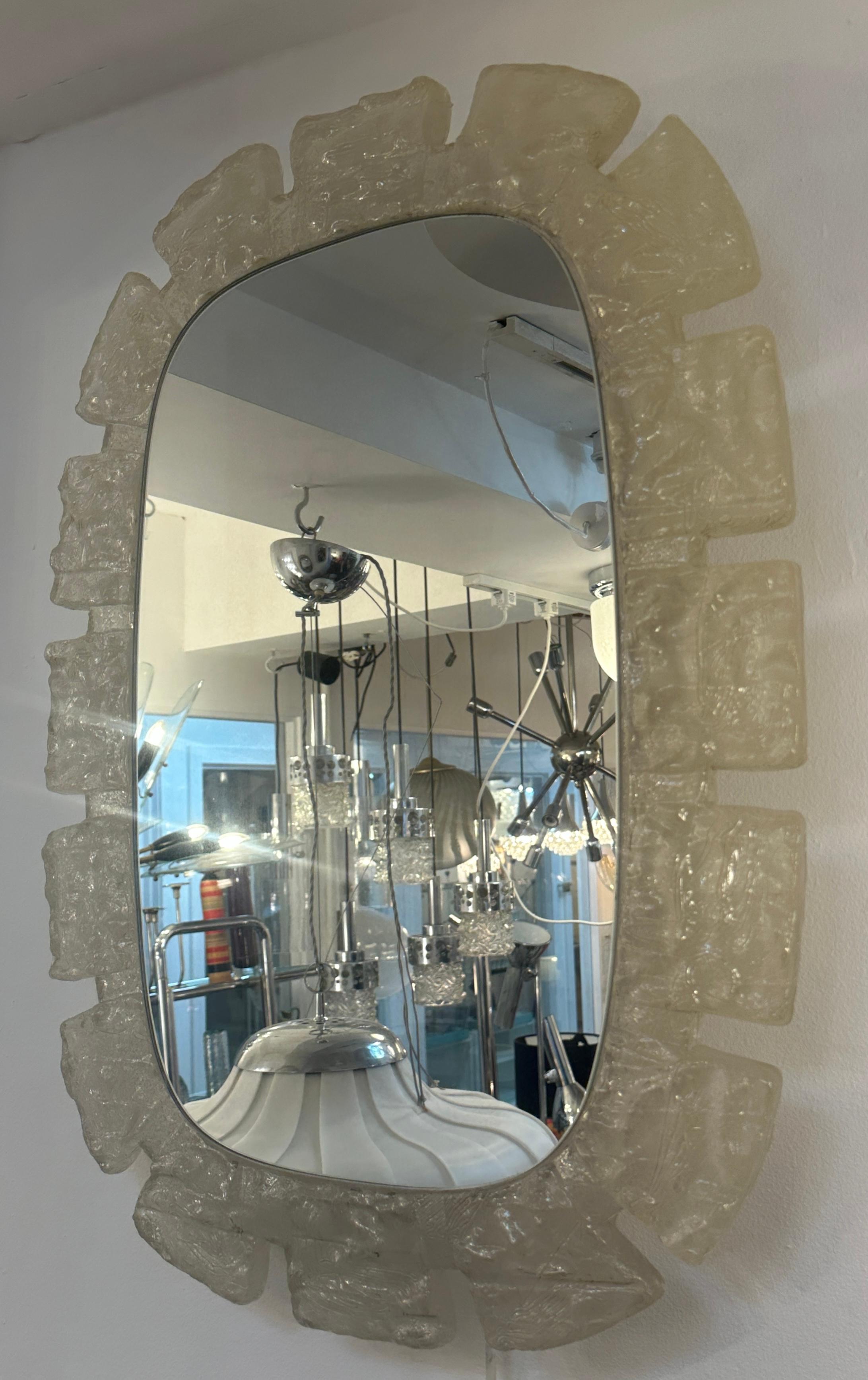 1970s German Hillebrand Frosted Iced Illuminated Backlit Lucite Wall Mirror 5