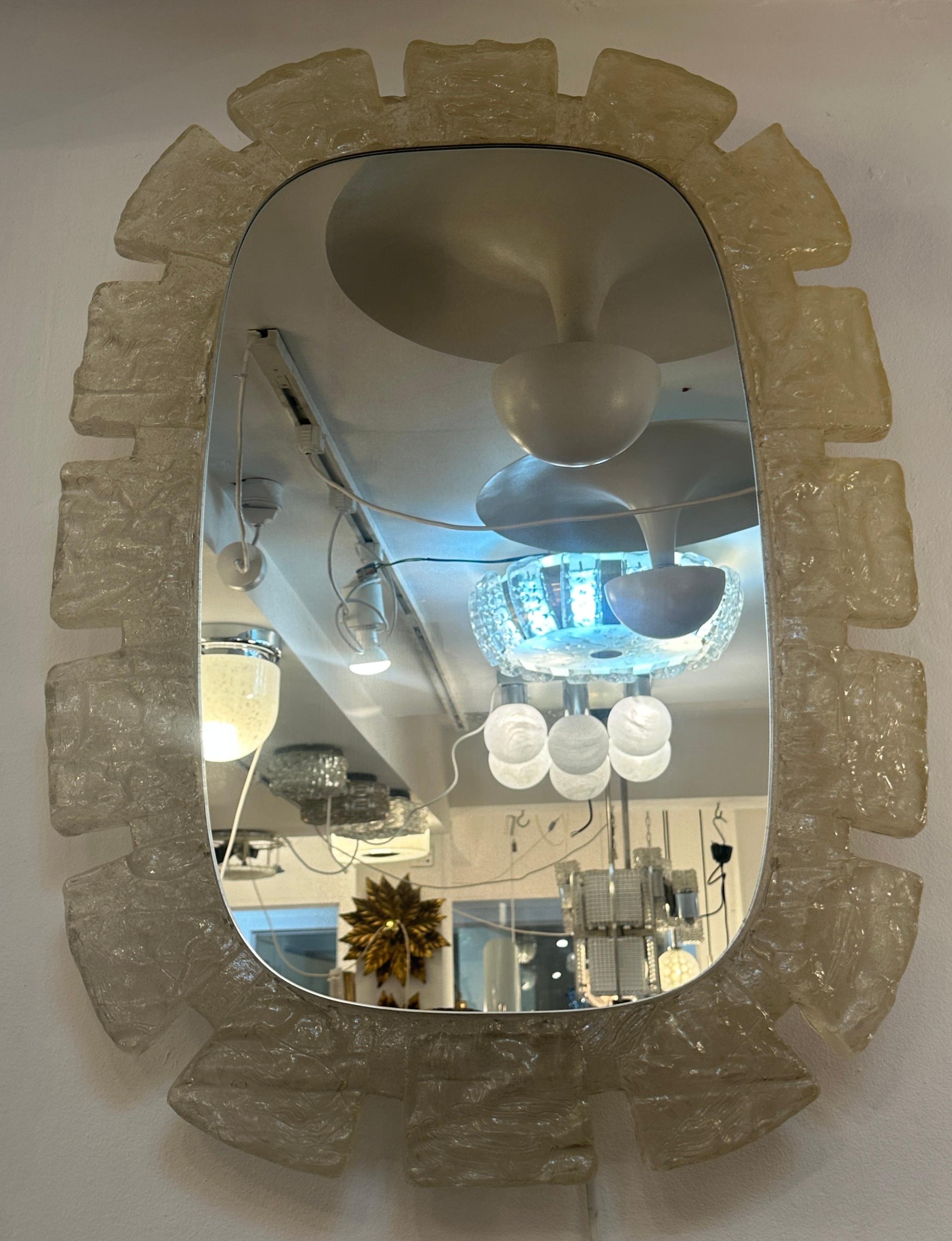 1970s German Hillebrand Frosted Iced Illuminated Backlit Lucite Wall Mirror 6