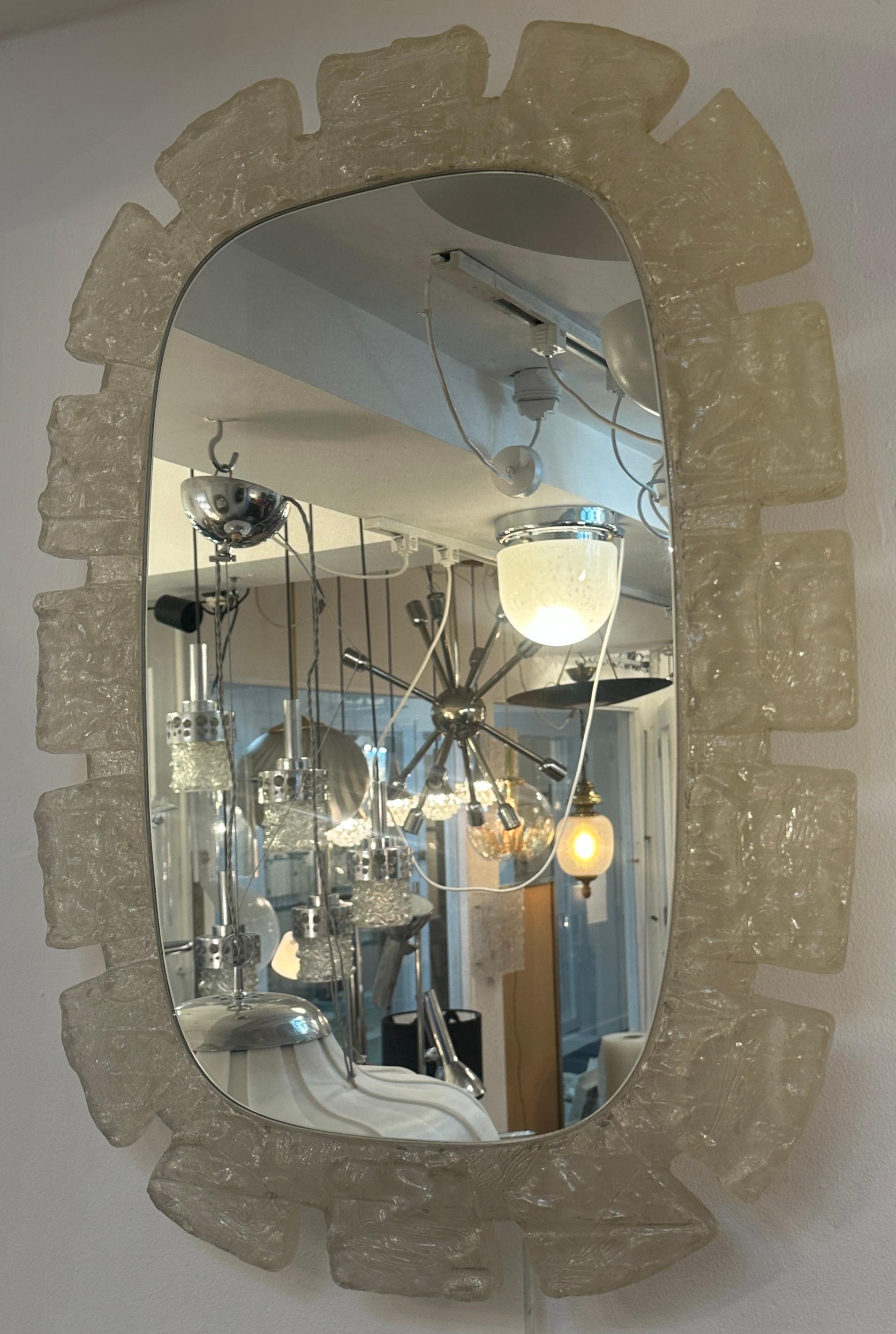 1970s German Hillebrand Frosted Iced Illuminated Backlit Lucite Wall Mirror 7