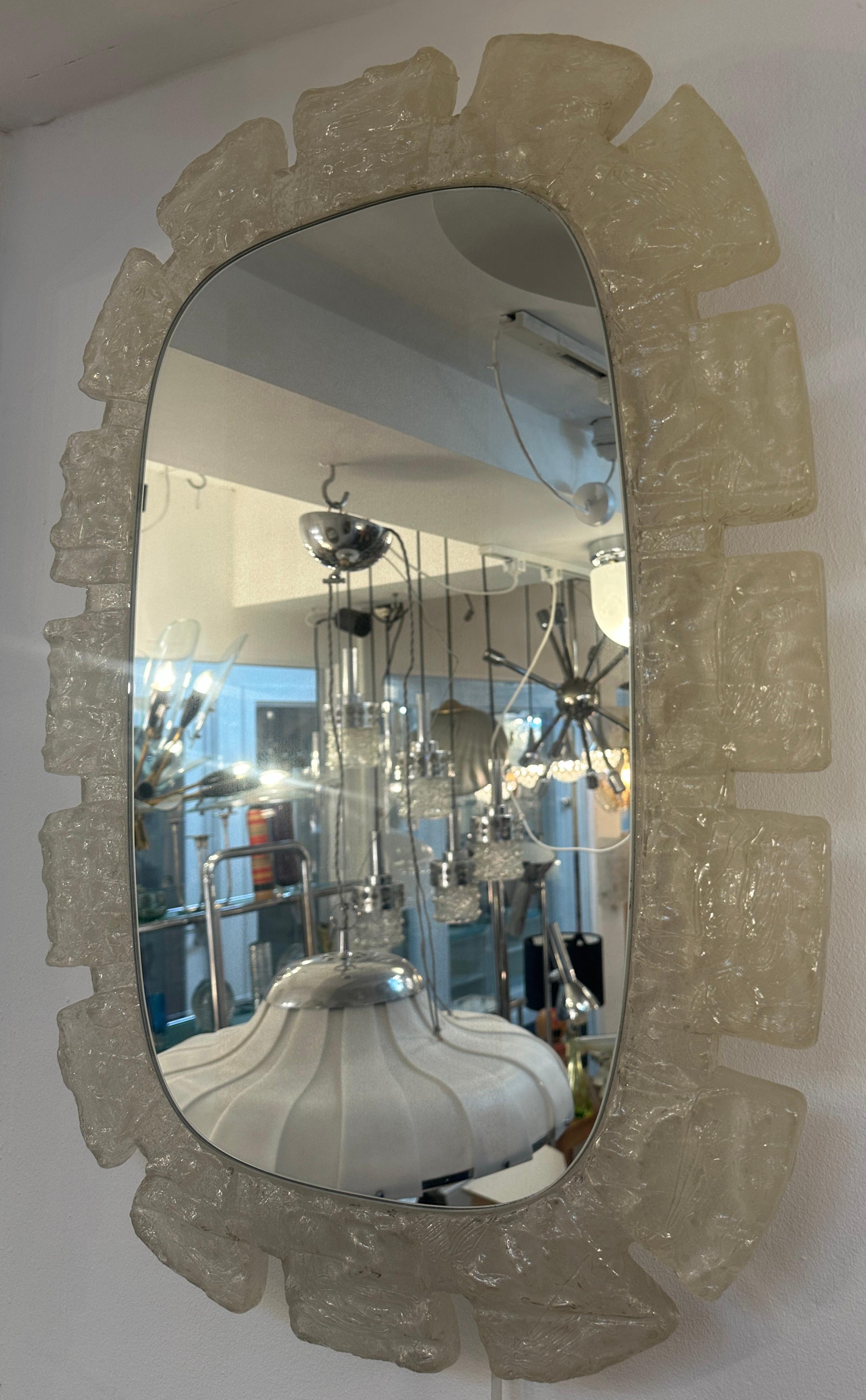 1970s German Hillebrand Frosted Iced Illuminated Backlit Lucite Wall Mirror 10