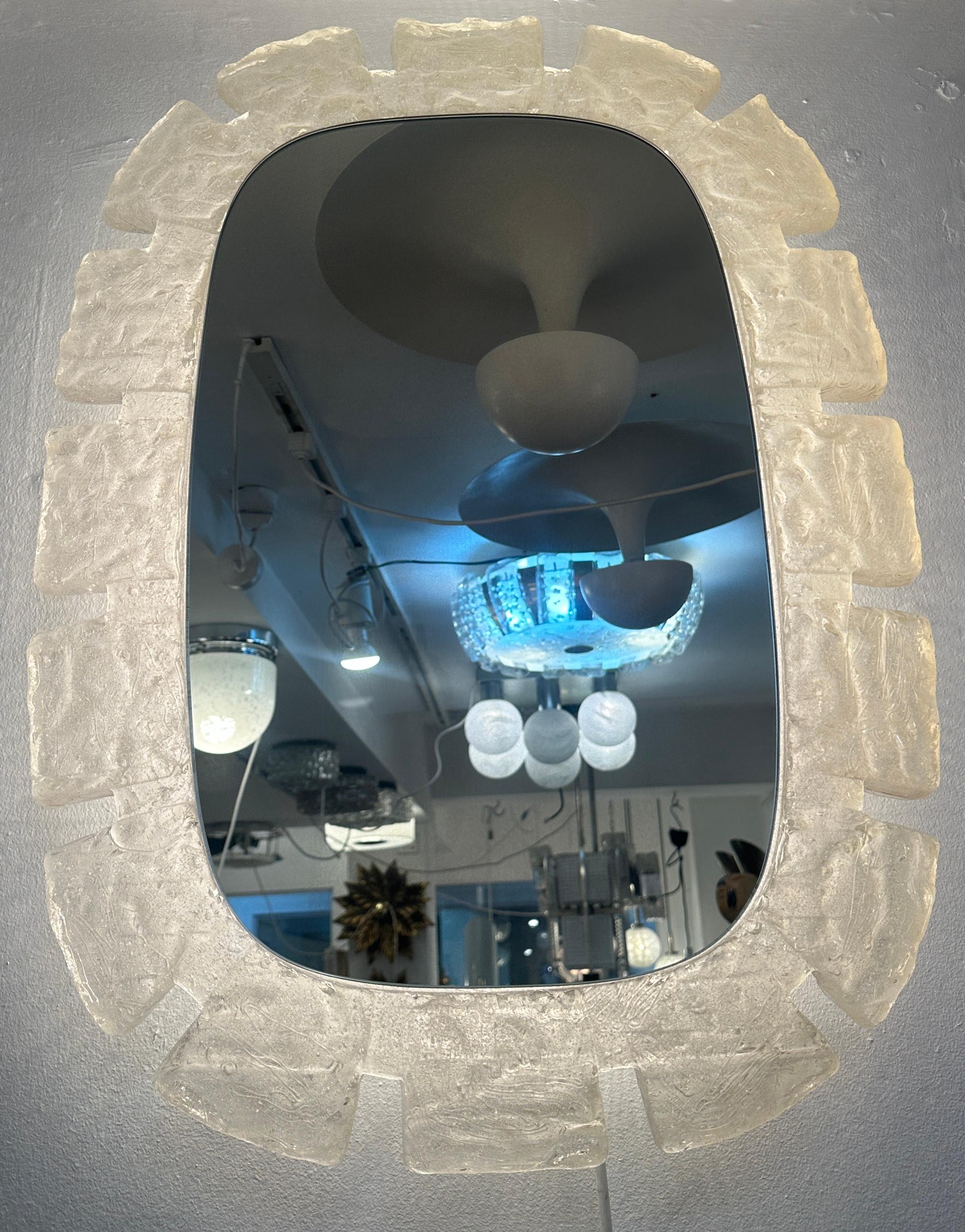 Mid-Century Modern 1970s German Hillebrand Frosted Iced Illuminated Backlit Lucite Wall Mirror