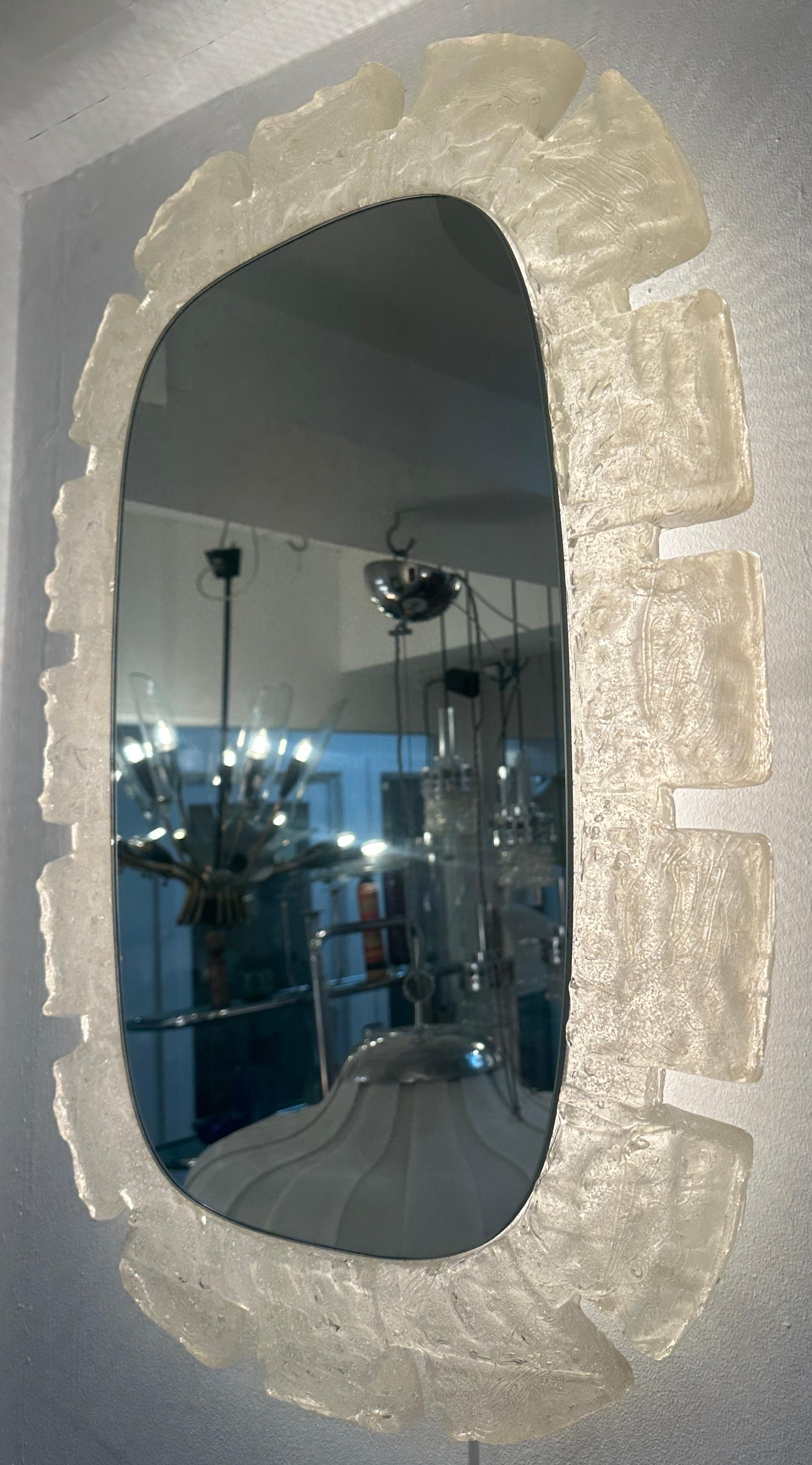 Lacquered 1970s German Hillebrand Frosted Iced Illuminated Backlit Lucite Wall Mirror