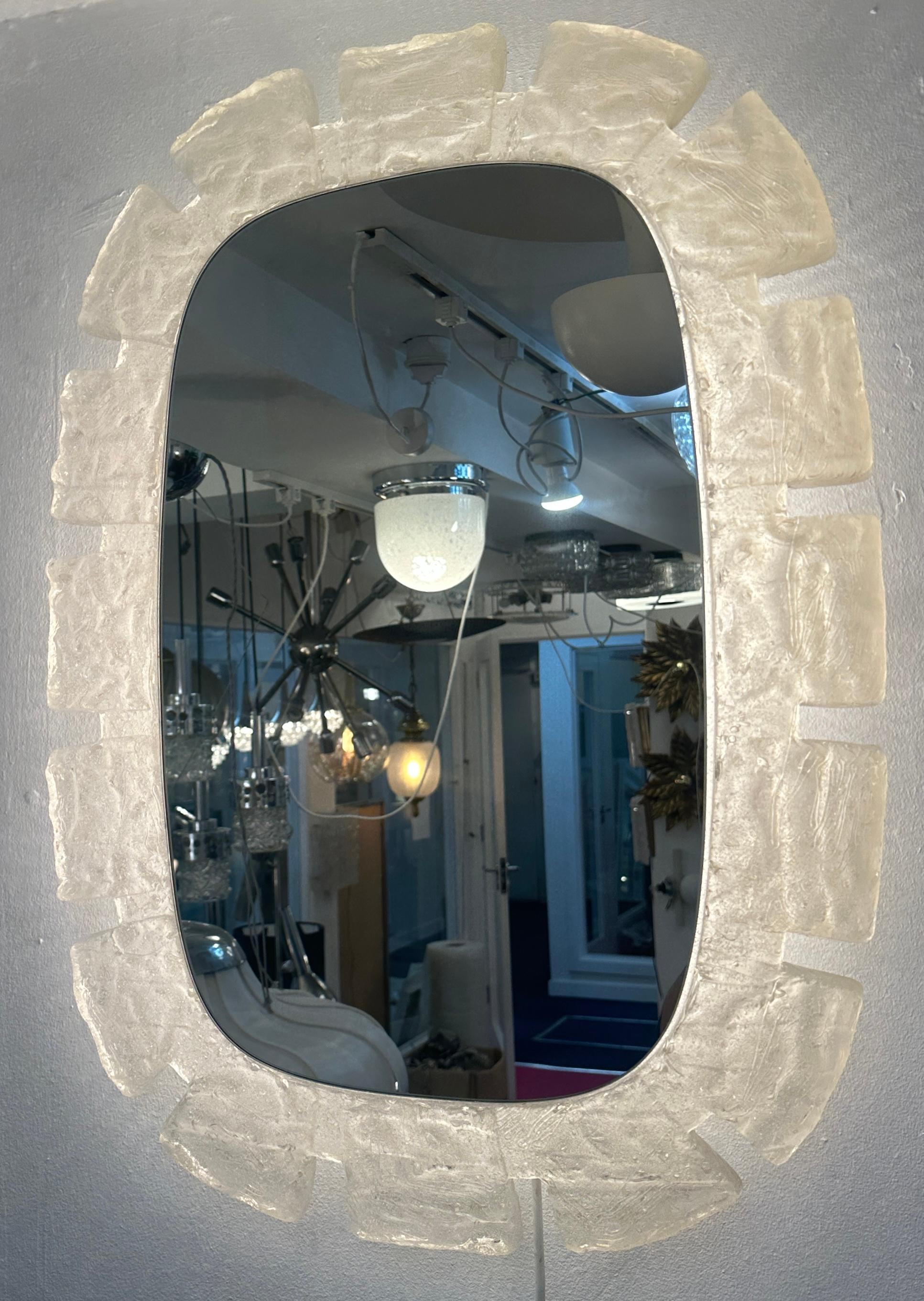 1970s German Hillebrand Frosted Iced Illuminated Backlit Lucite Wall Mirror In Good Condition In London, England