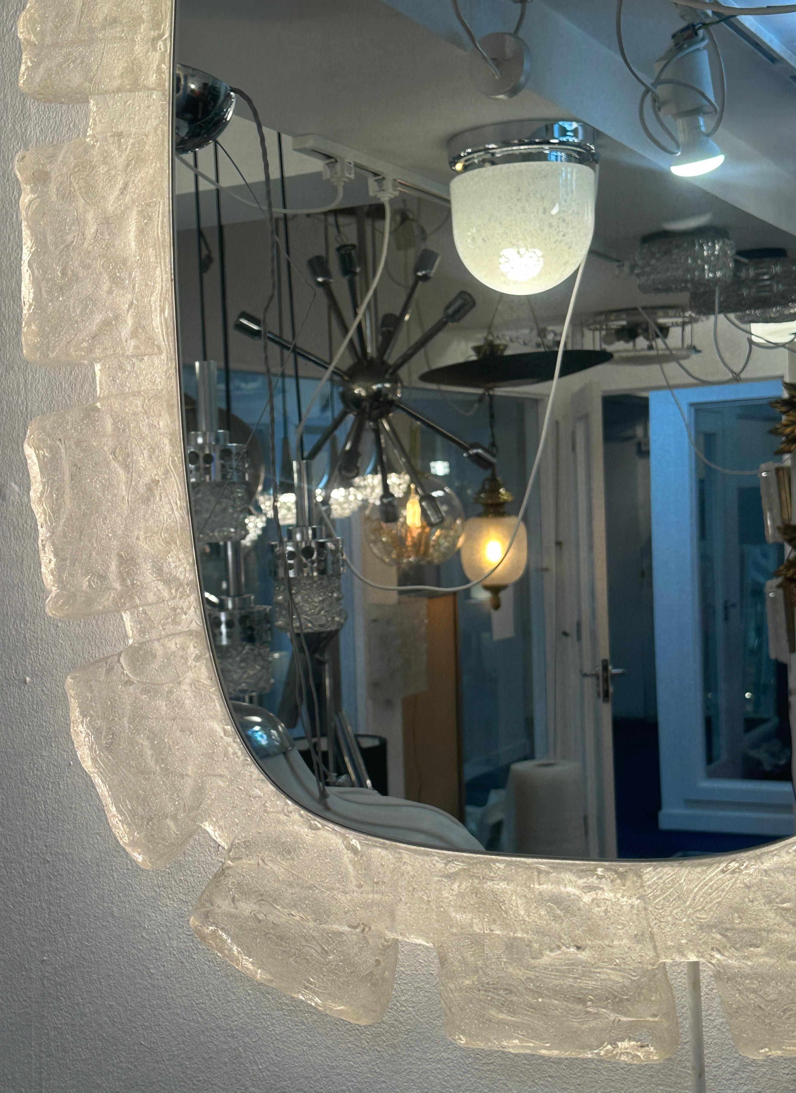 1970s German Hillebrand Frosted Iced Illuminated Backlit Lucite Wall Mirror 1