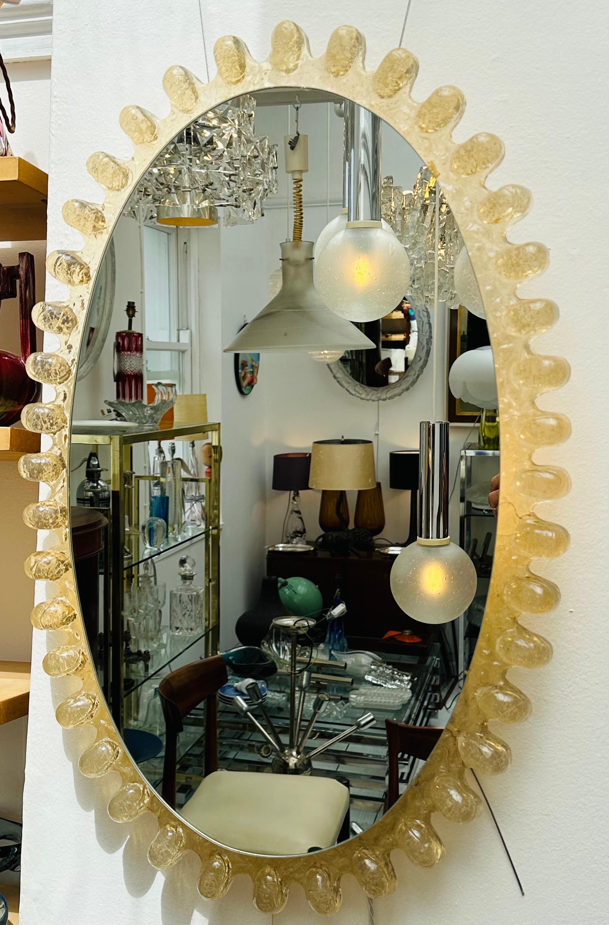 Mid-Century Modern 1970s German Hillebrand Illuminated Amber Lucite Raindrop Wall Mirror