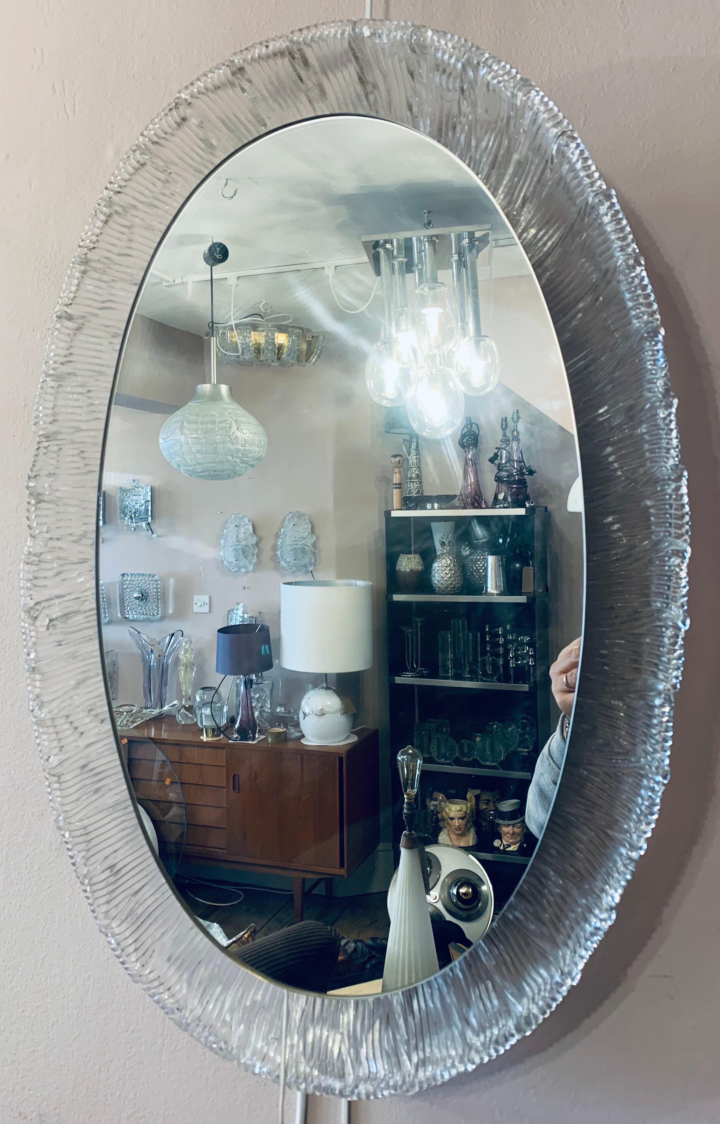 20th Century 1970s German Hillebrand Oval Illuminated Backlit Lucite Oval Wall Mirror