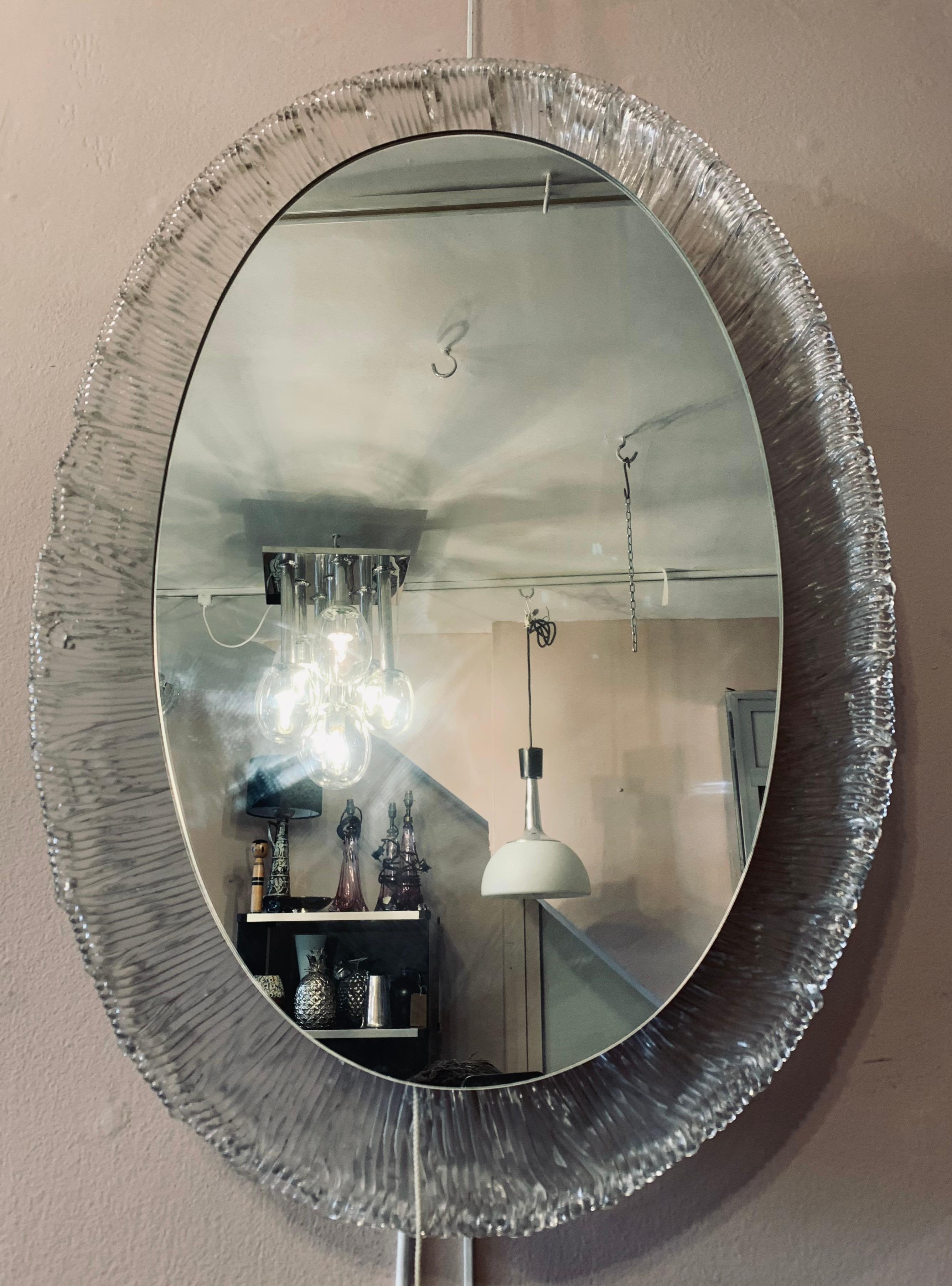 Metal 1970s German Hillebrand Oval Illuminated Backlit Lucite Oval Wall Mirror