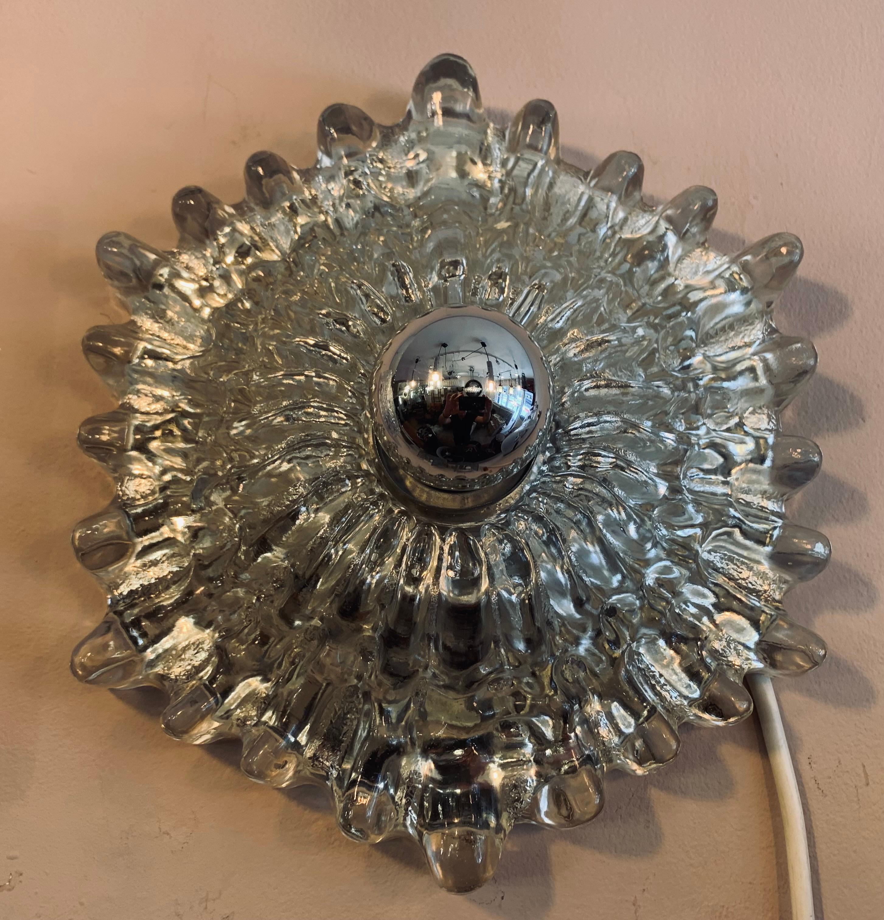 1970s German Hillebrand Textured Glass Wall Light or Sconce, 4 Available 7