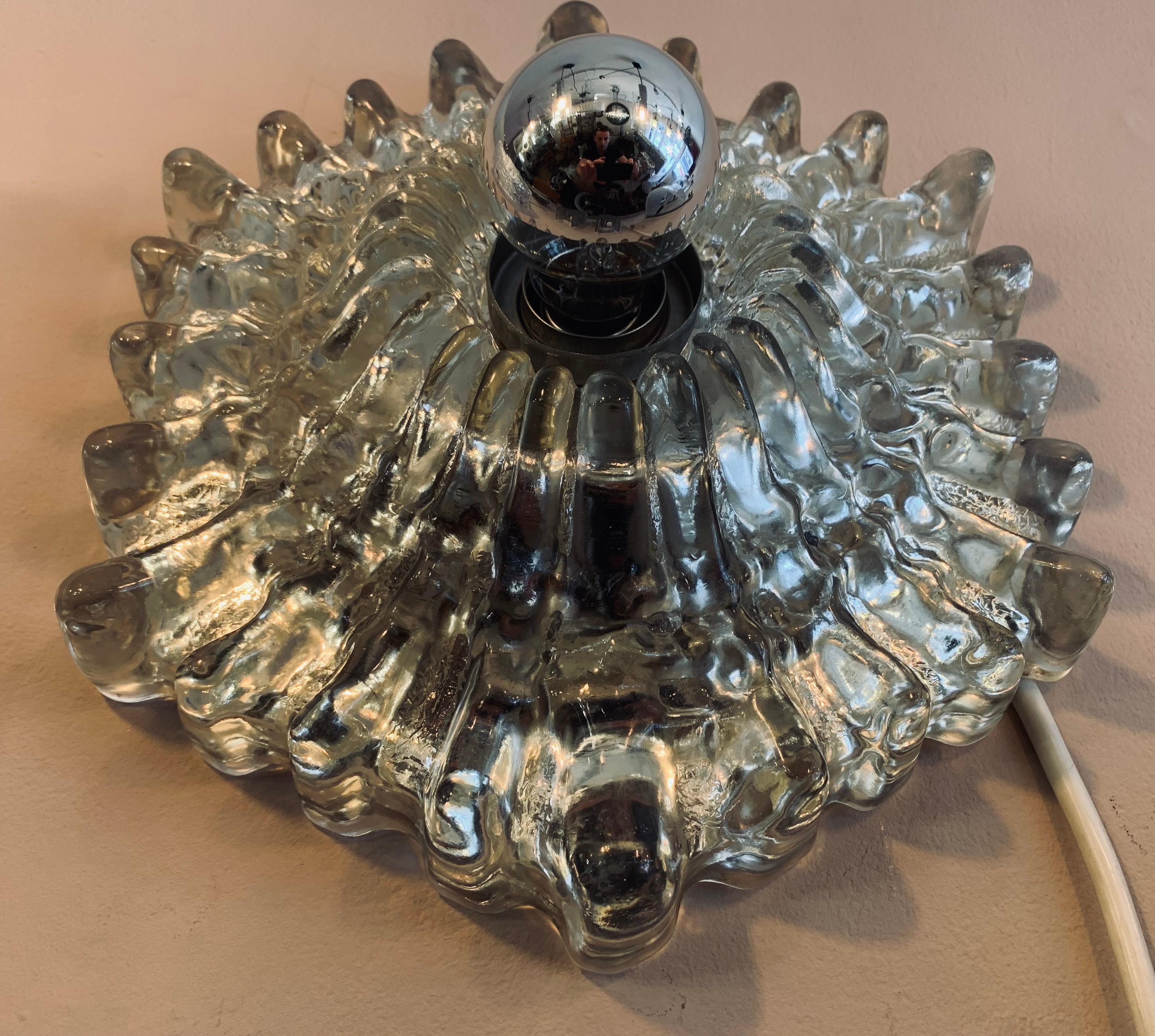 1970s German Hillebrand Textured Glass Wall Light or Sconce, 4 Available 8