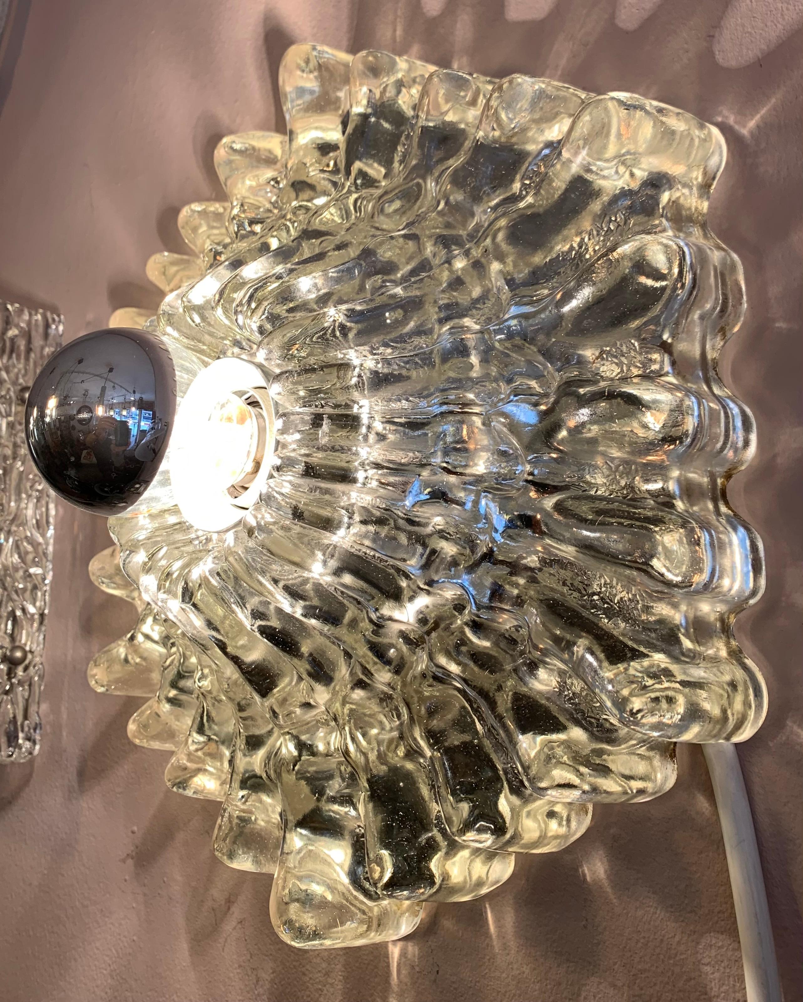 1970s German Hillebrand Textured Glass Wall Light or Sconce, 4 Available In Good Condition In London, GB
