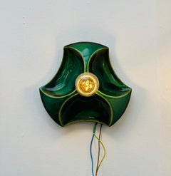 1970s German Hustadt Leuchten Fat Lava Glazed Ceramic Moss Green Wall Sconce