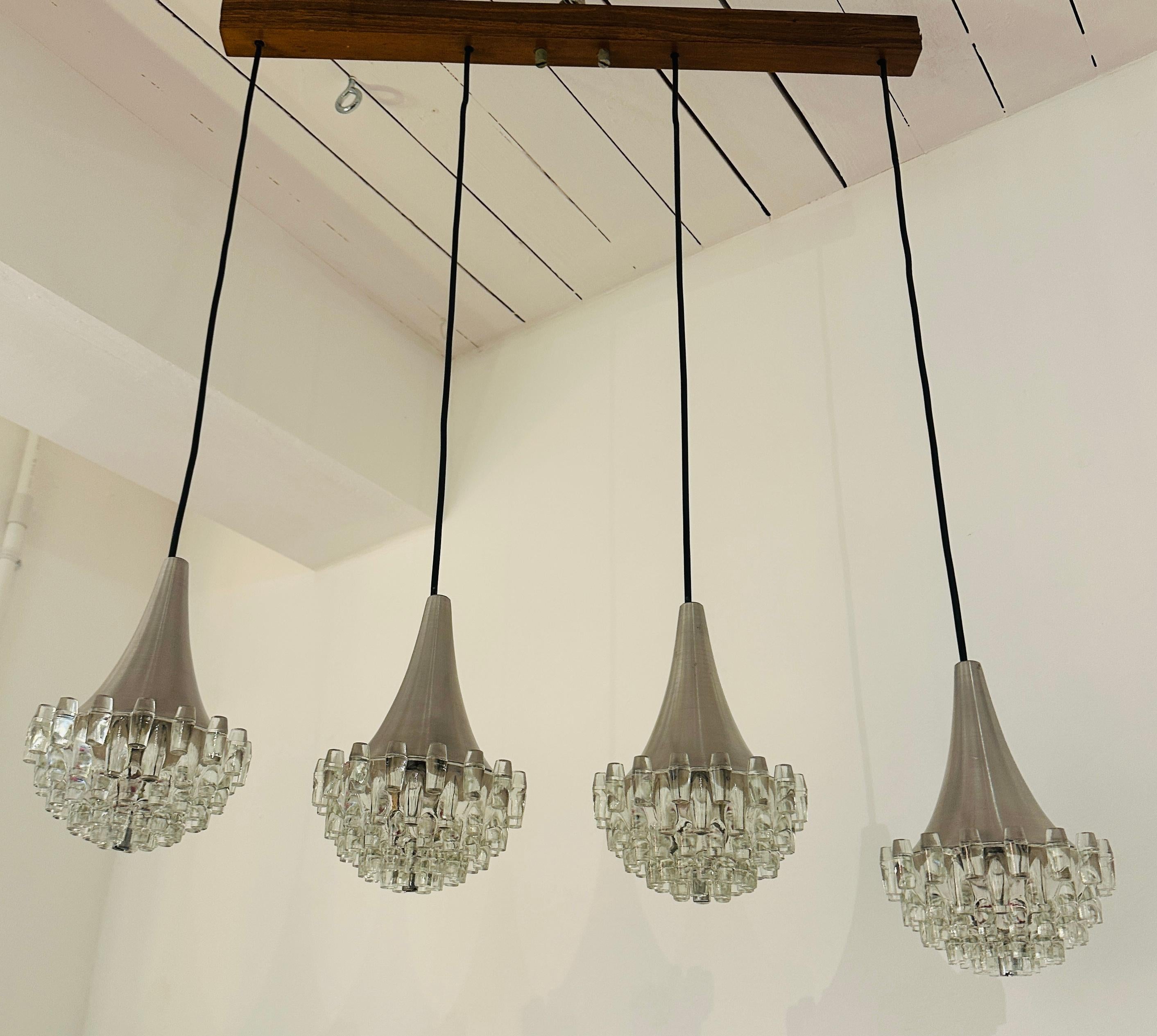 1970s German Hustadt Leuchten Four Glass Torch & Brushed Chrome Ceiling Light en vente 3