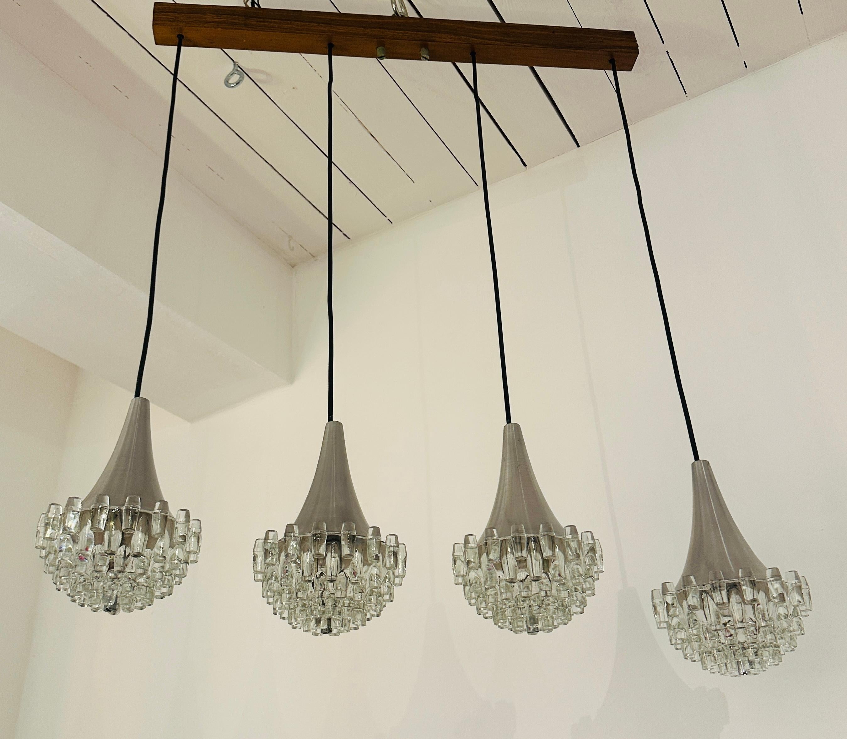 1970s German Hustadt Leuchten Four Glass Torch & Brushed Chrome Ceiling Light en vente 5