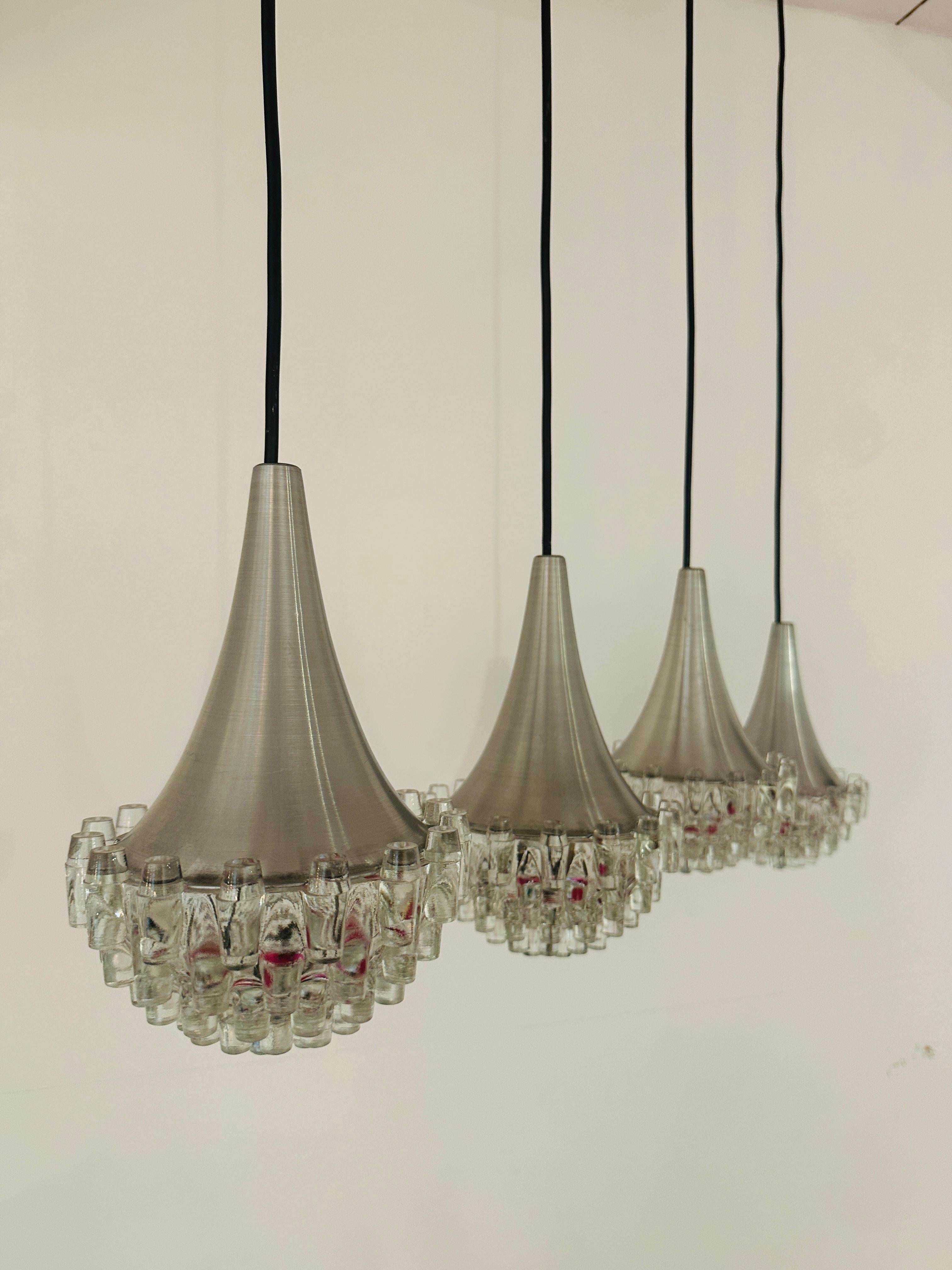 1970s German Hustadt Leuchten Four Glass Torch & Brushed Chrome Ceiling Light en vente 6