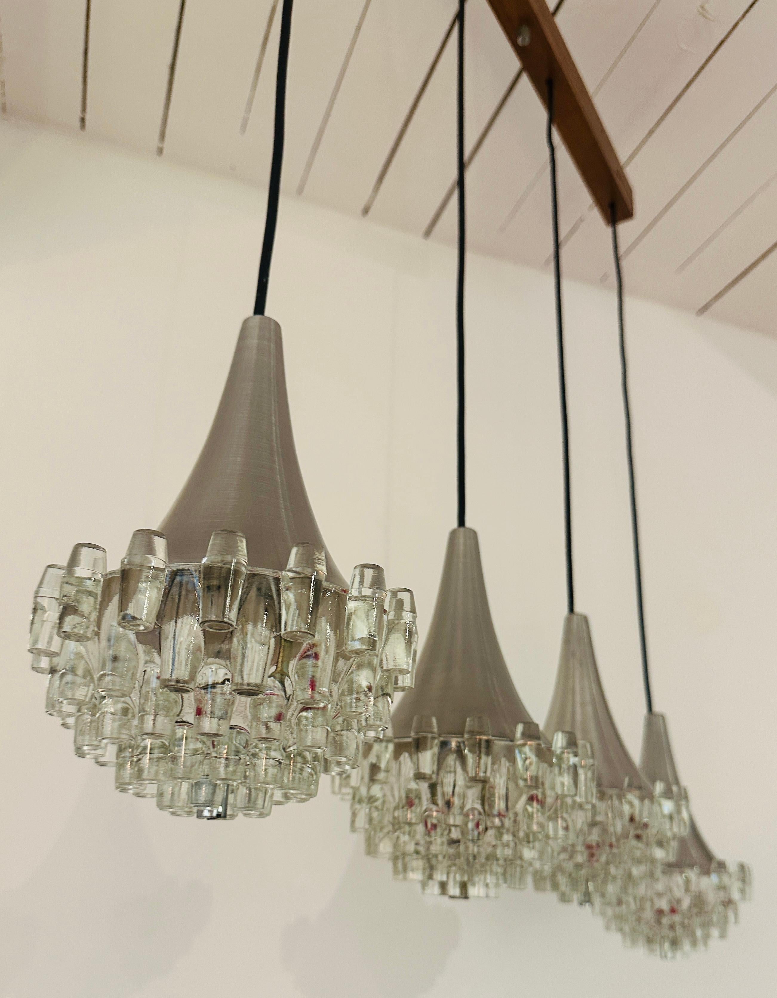 1970s German Hustadt Leuchten Four Glass Torch & Brushed Chrome Ceiling Light en vente 7
