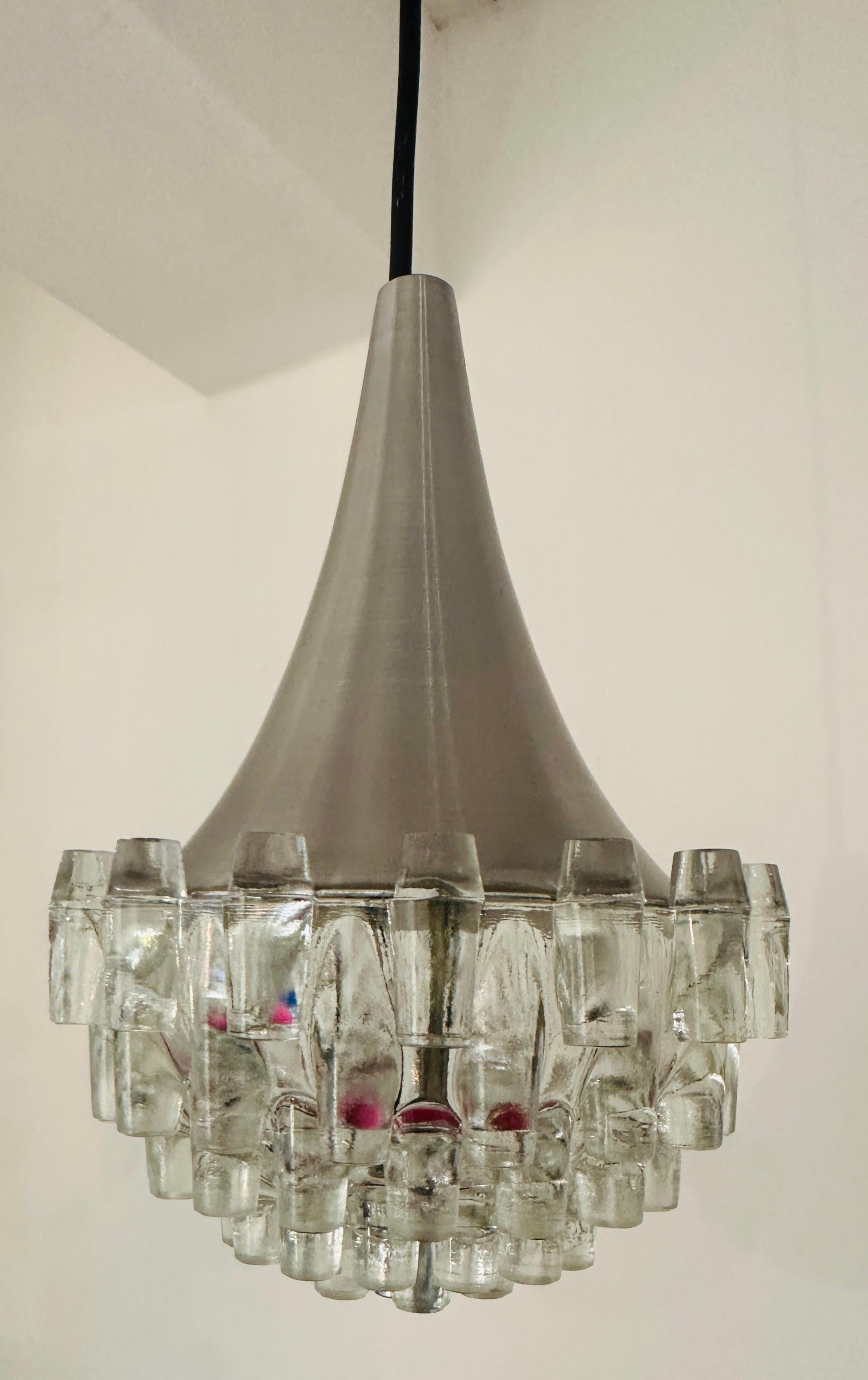 1970s German Hustadt Leuchten Four Glass Torch & Brushed Chrome Ceiling Light en vente 8