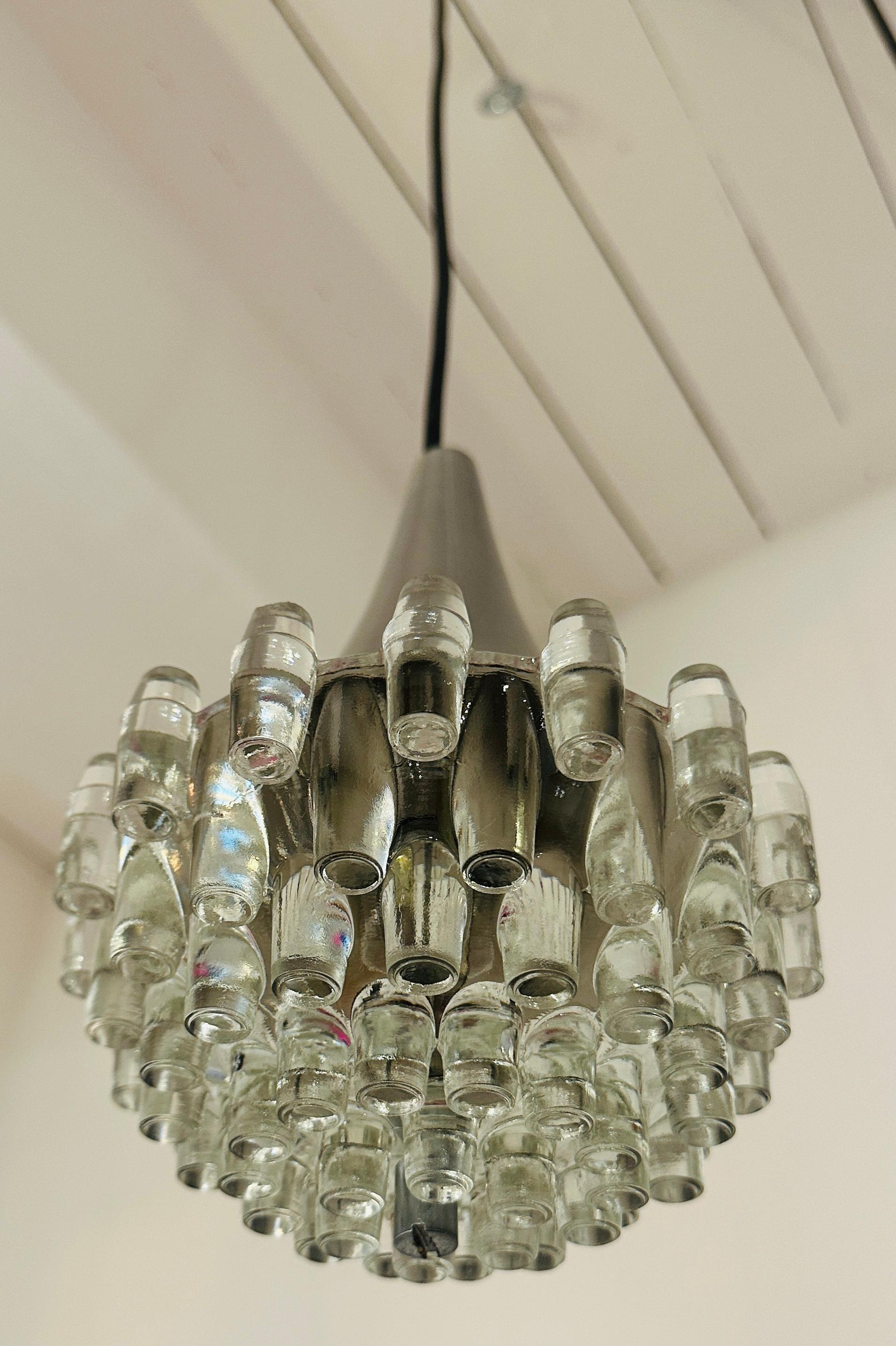 1970s German Hustadt Leuchten Four Glass Torch & Brushed Chrome Ceiling Light en vente 9