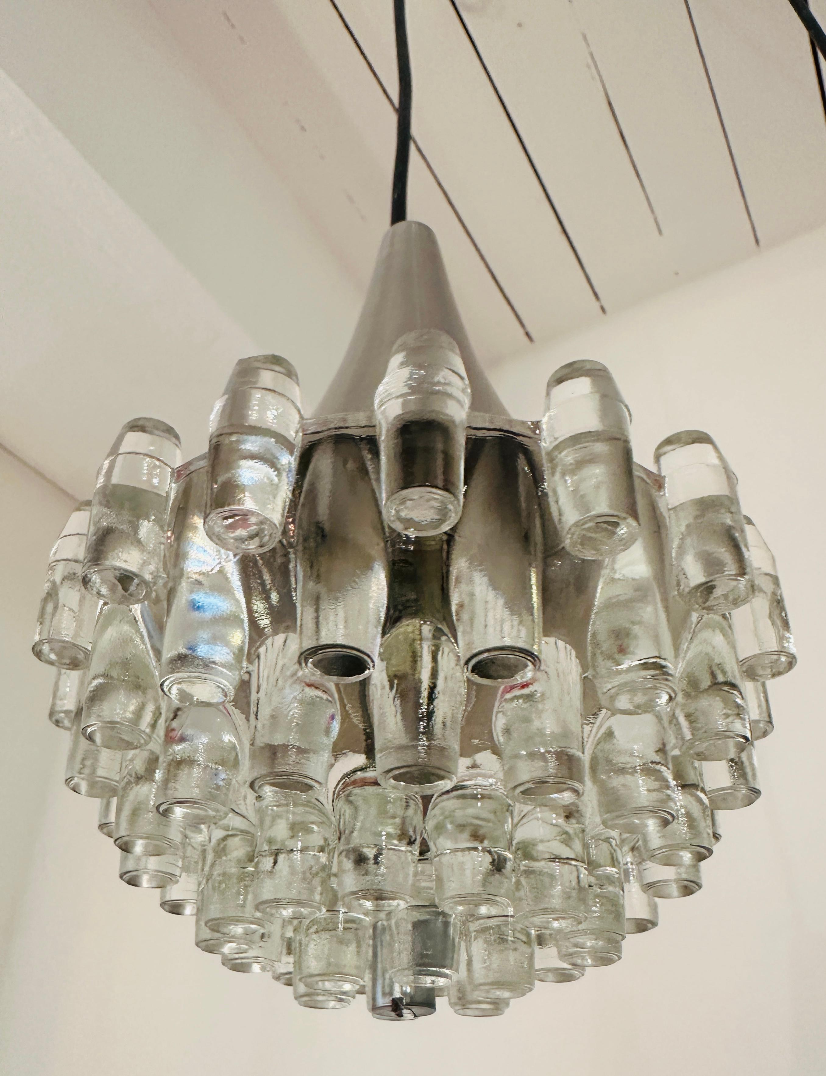 1970s German Hustadt Leuchten Four Glass Torch & Brushed Chrome Ceiling Light en vente 10
