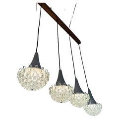 1970s German Hustadt Leuchten Four Glass Torch & Brushed Chrome Ceiling Light