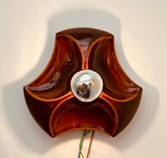 1970s German Hustadt Leuchten Glazed Ceramic Brown Fat Lava Wall Sconce or Light