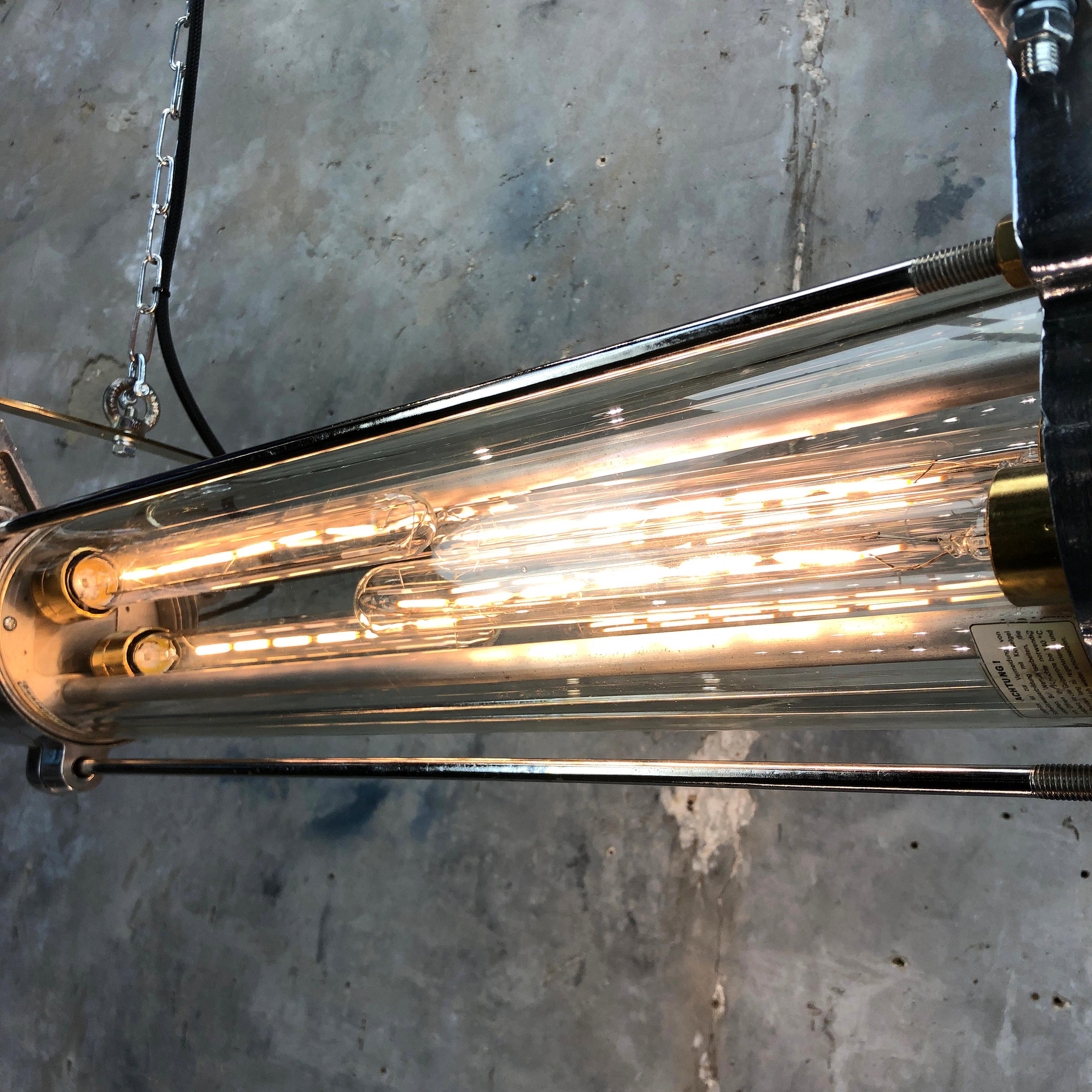1970s German Industrial Cast Aluminum Glass Edison Flameproof Striplight For Sale 5