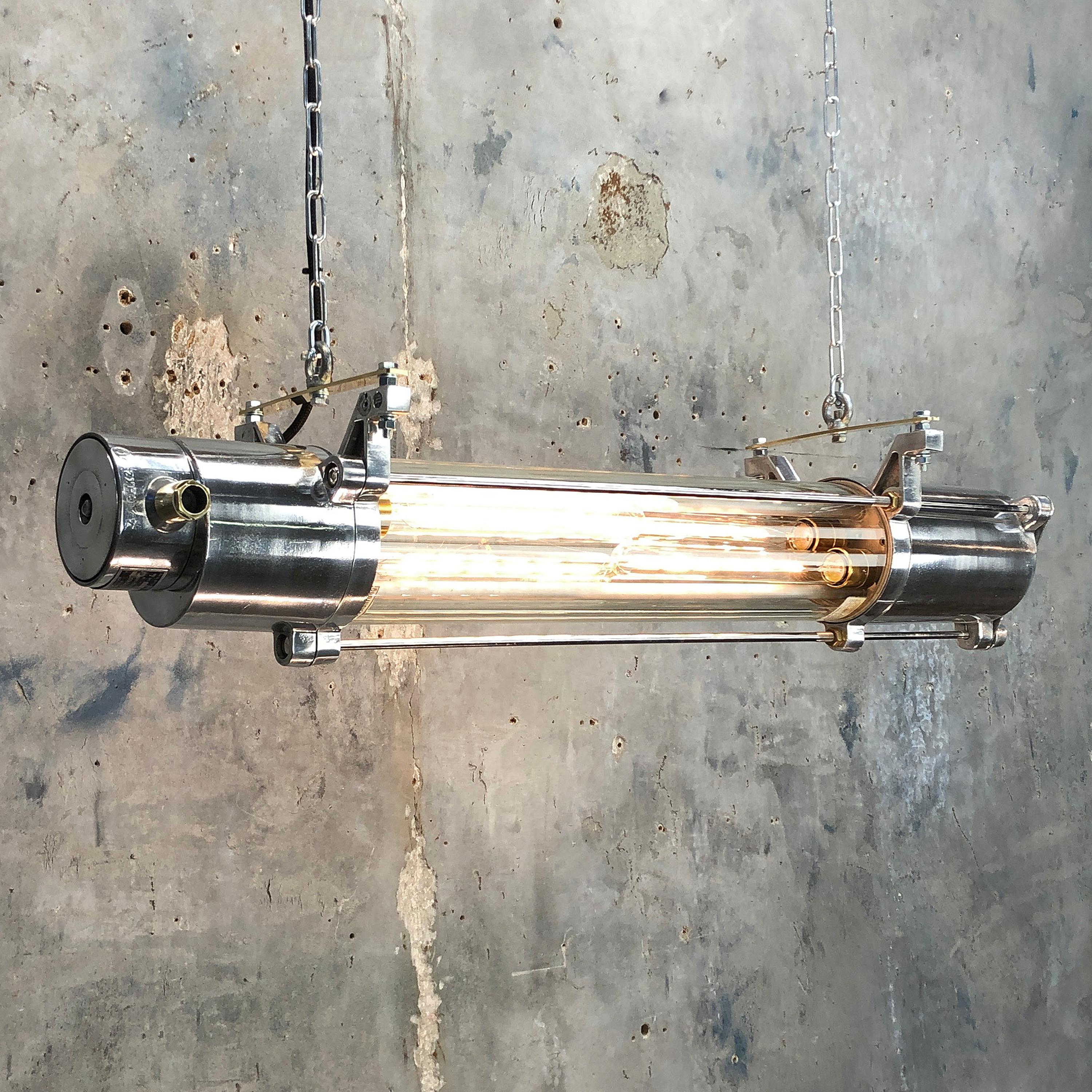 1970s German Industrial Cast Aluminum Glass Edison Flameproof Striplight For Sale 2