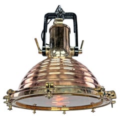 1970's German Industrial Copper & Brass Marine Pendant Light by Wiska