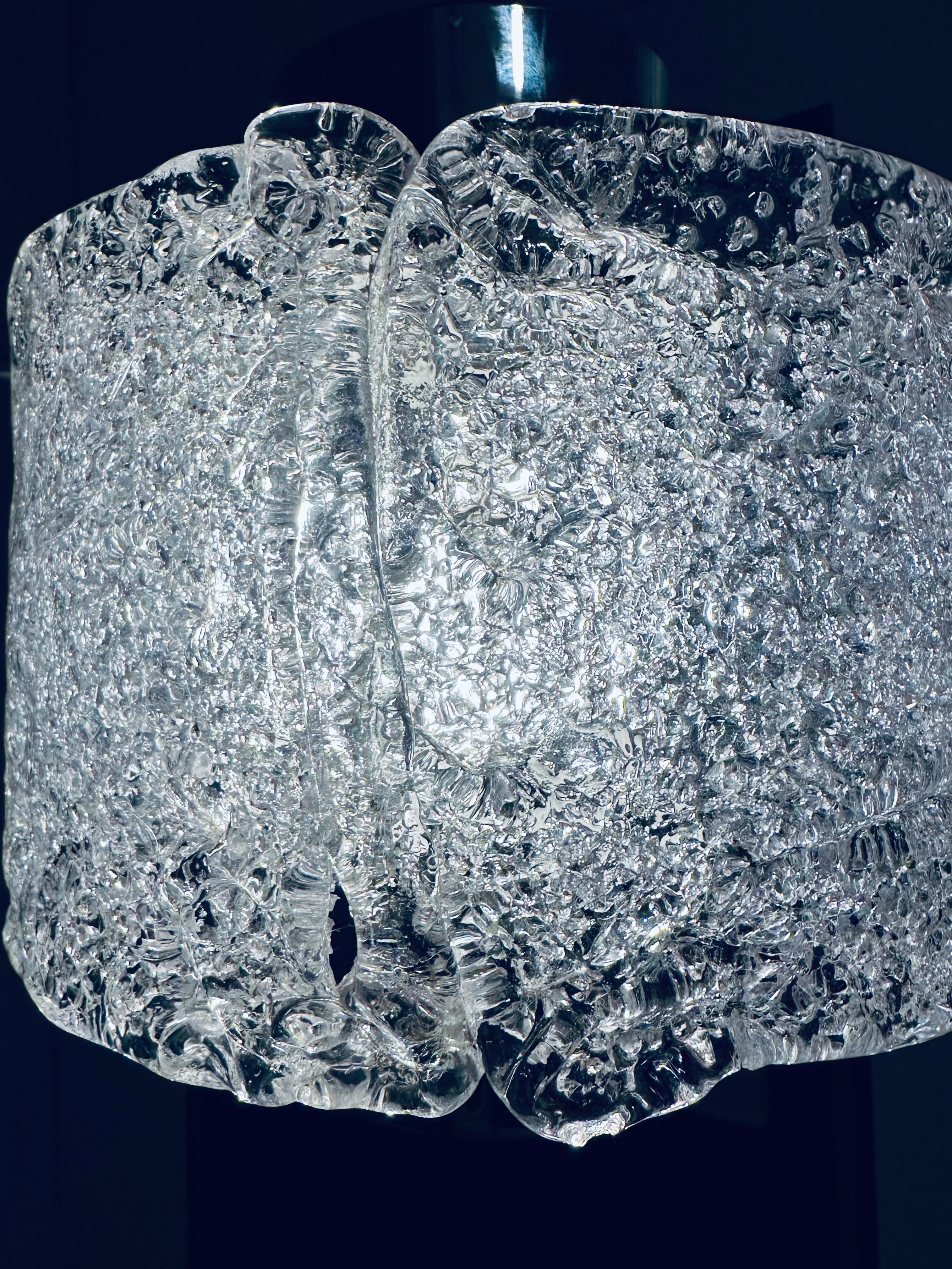 1970s German J. T. Kalmar Kalmar Franken Frosted Glass & Chrome Pendant Light For Sale 14