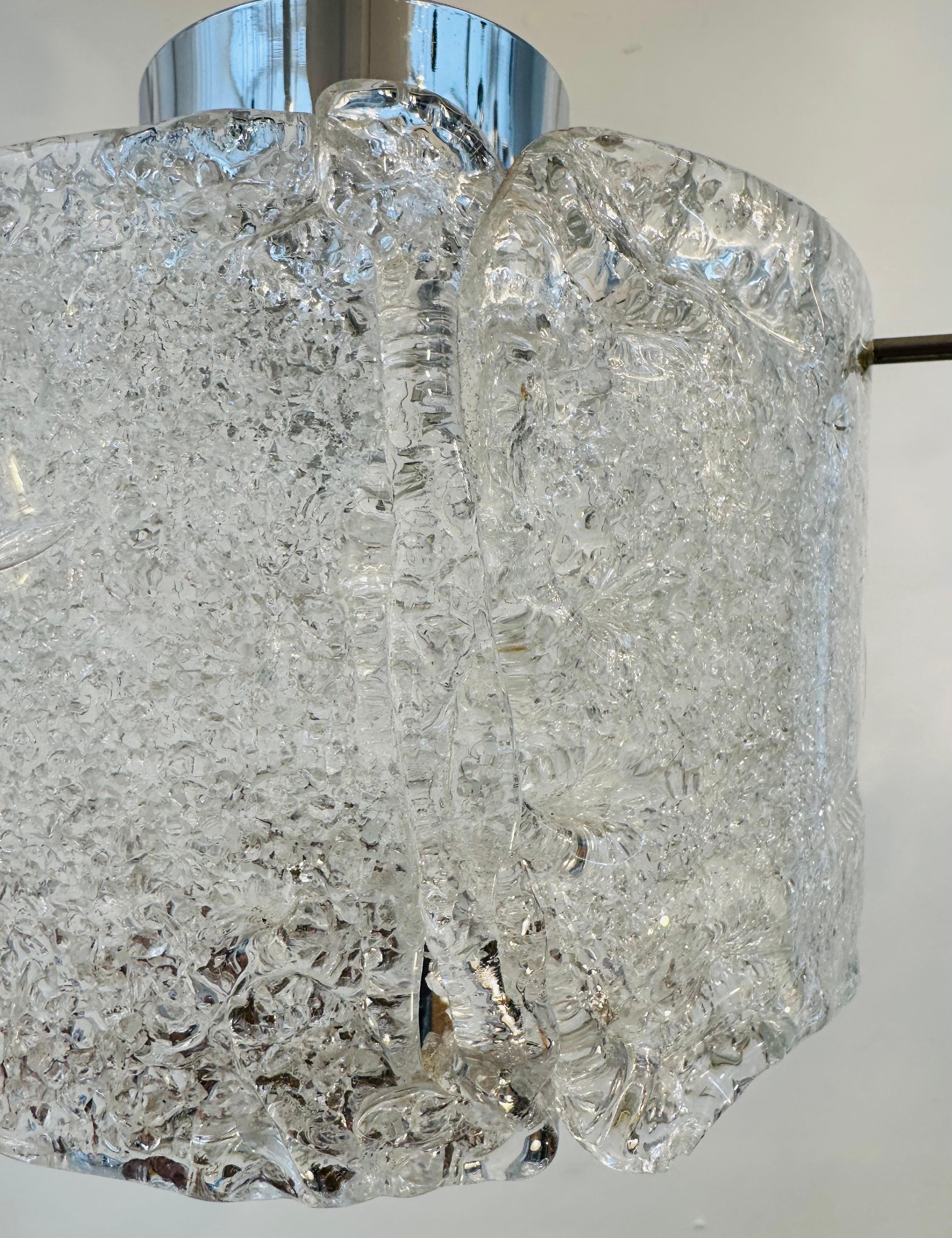 1970s German J. T. Kalmar Kalmar Franken Frosted Glass & Chrome Pendant Light For Sale 3