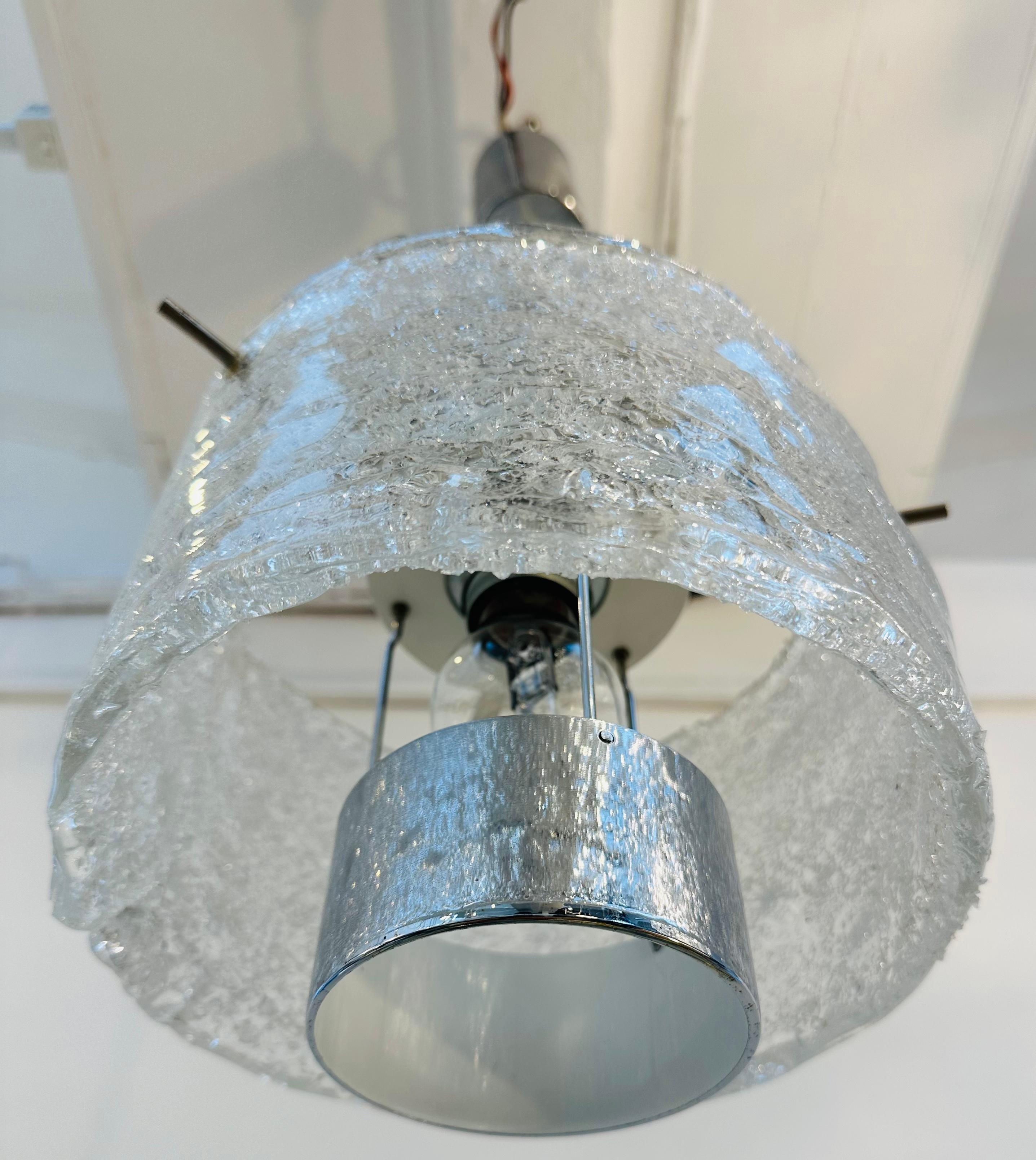 1970s German J. T. Kalmar Kalmar Franken Frosted Glass & Chrome Pendant Light For Sale 7