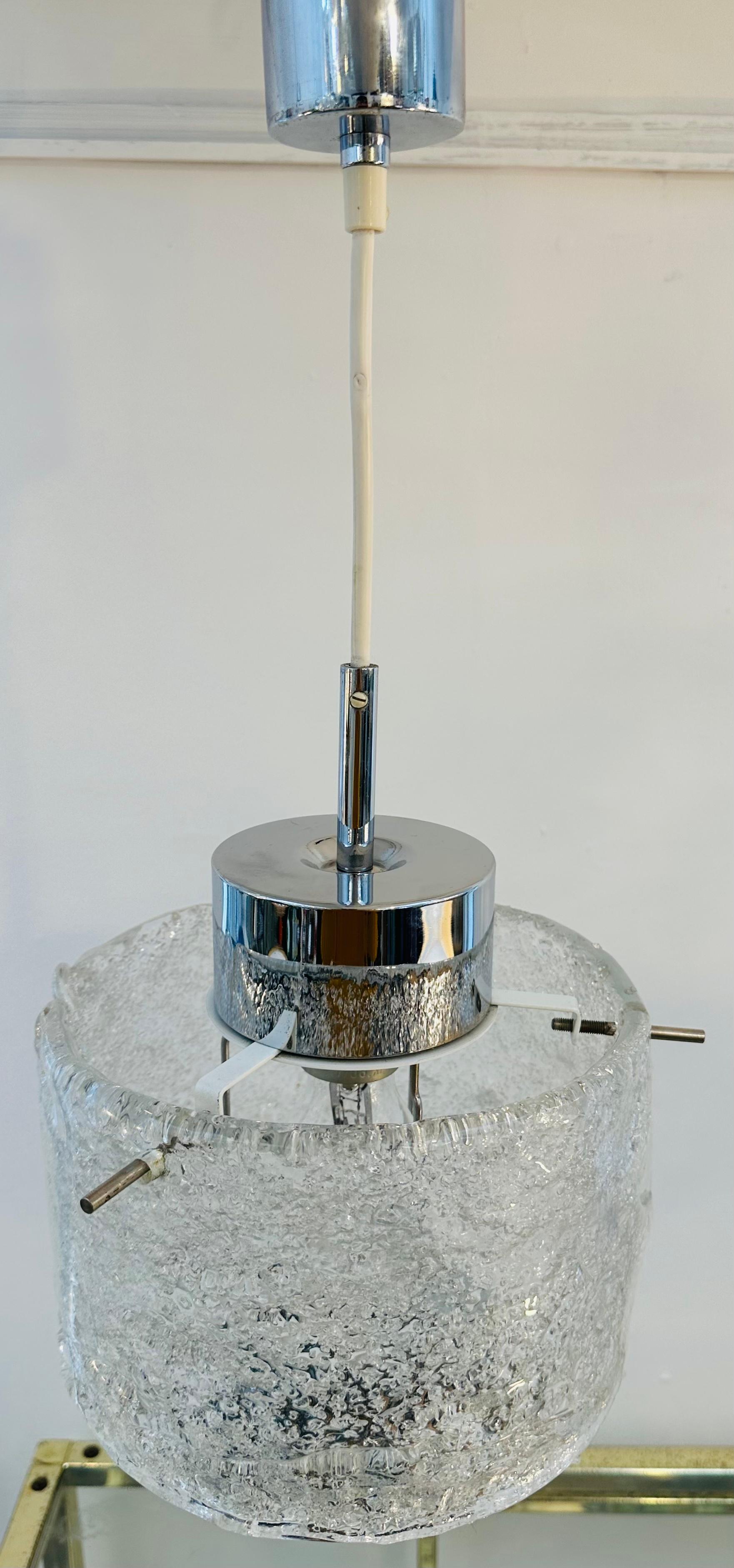 Polished 1970s German J. T. Kalmar Kalmar Franken Frosted Glass & Chrome Pendant Light For Sale