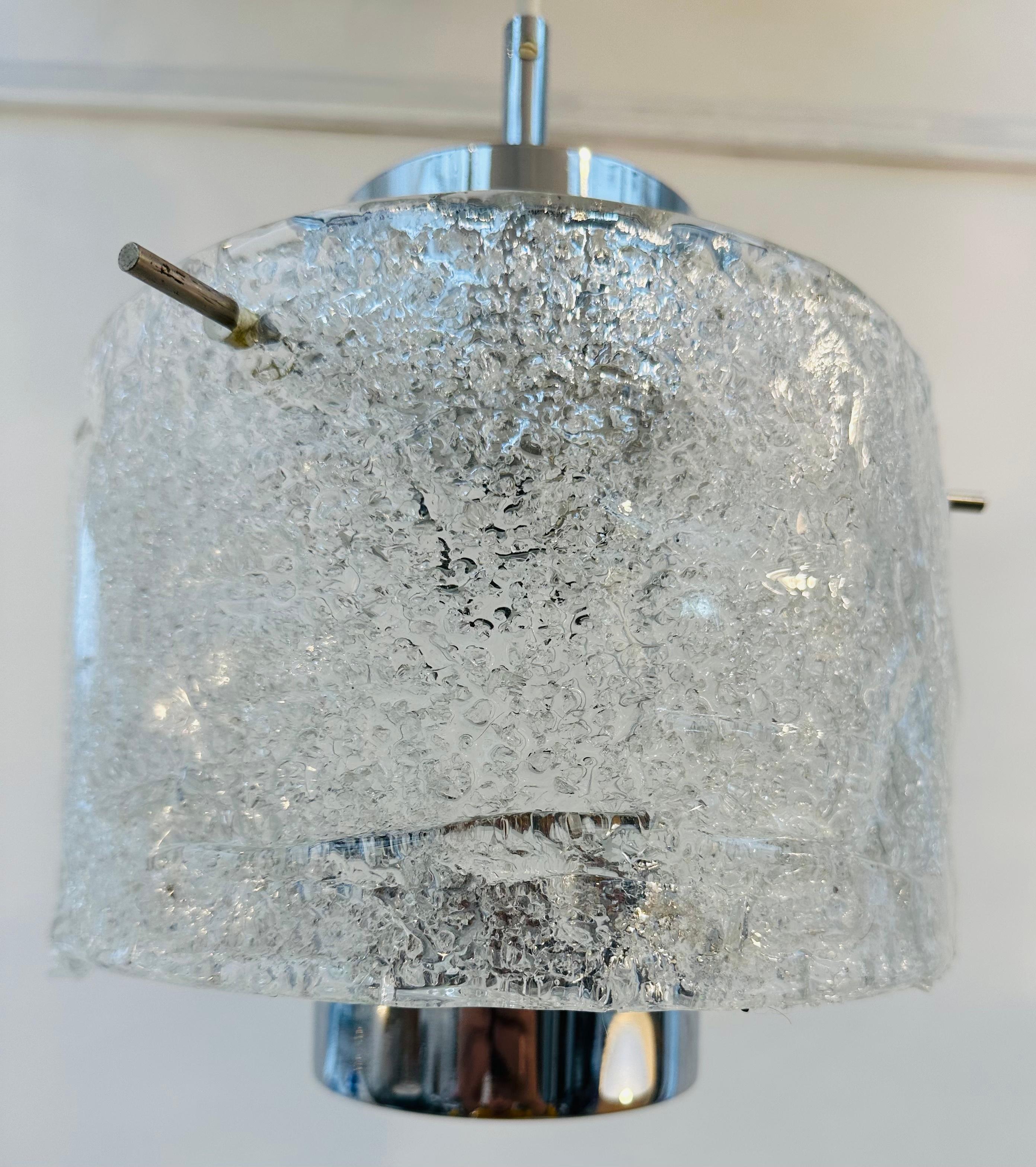 Metal 1970s German J. T. Kalmar Kalmar Franken Frosted Glass & Chrome Pendant Light For Sale