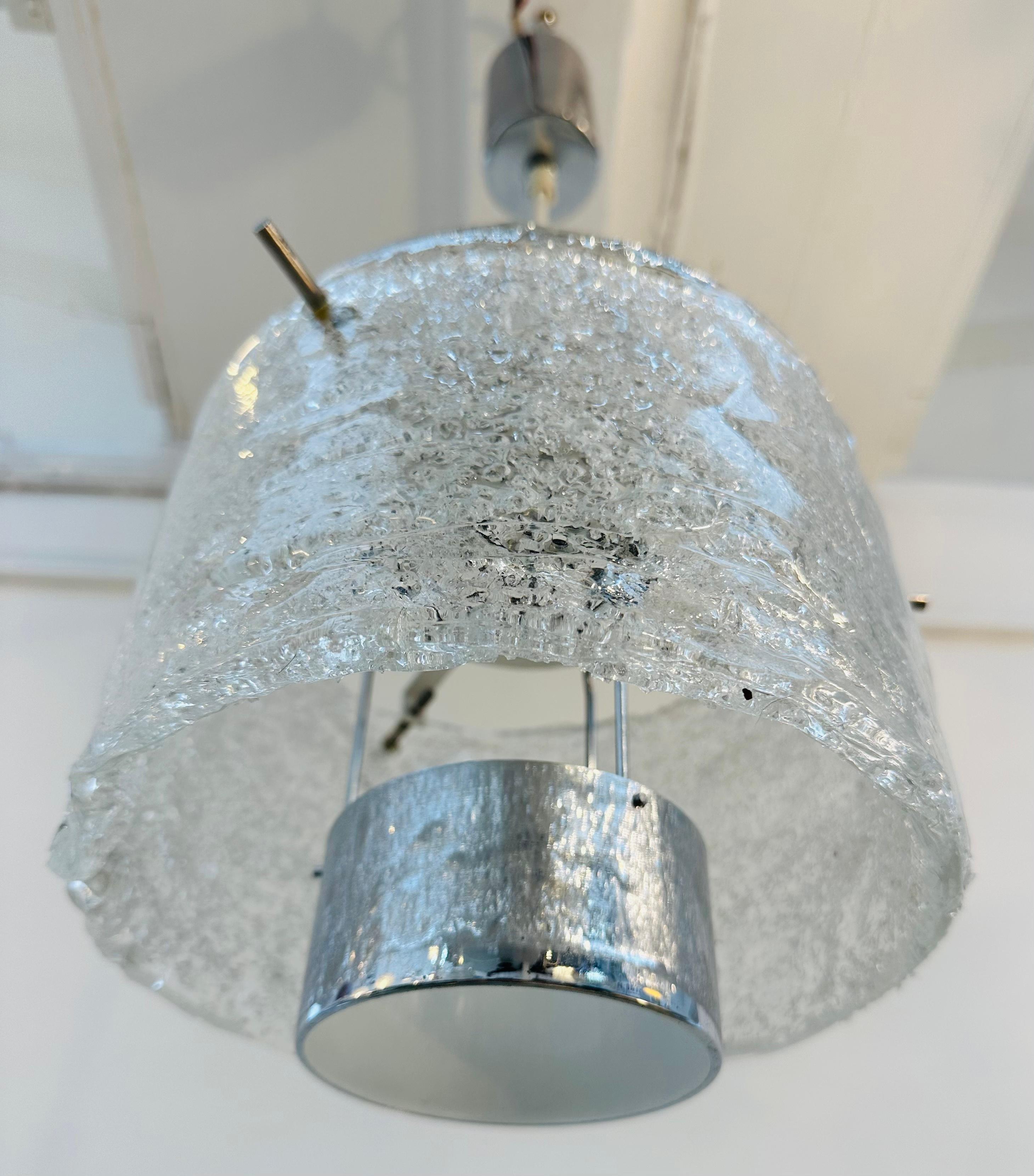 1970s German J. T. Kalmar Kalmar Franken Frosted Glass & Chrome Pendant Light For Sale 1