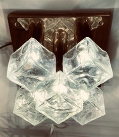 1970s German J.T Kalmar Brass & Frosted Cube Flush Mount, Model 'Cubus'