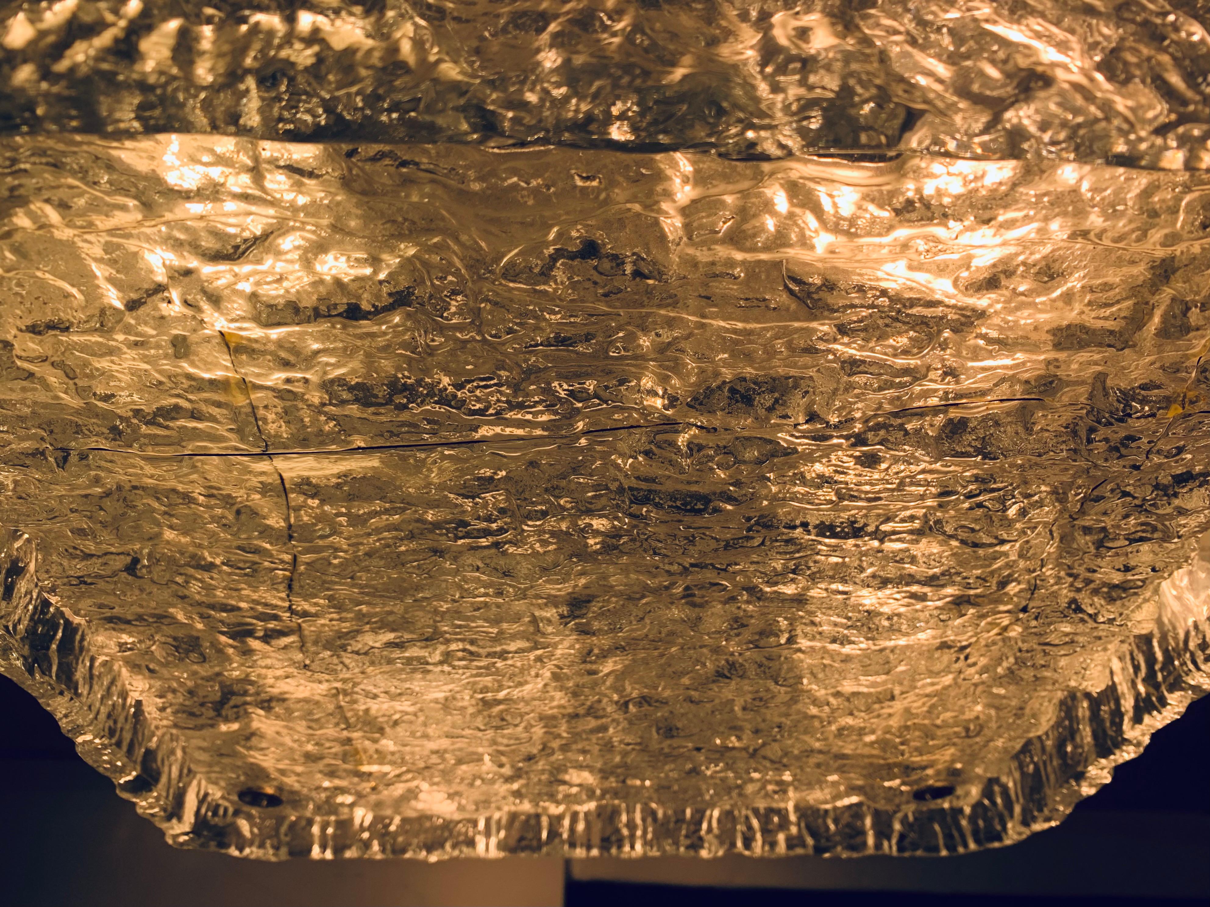 1970s German Kaiser Leuchten Ice Textured Murano Glass Flush Mount Ceiling Light 4
