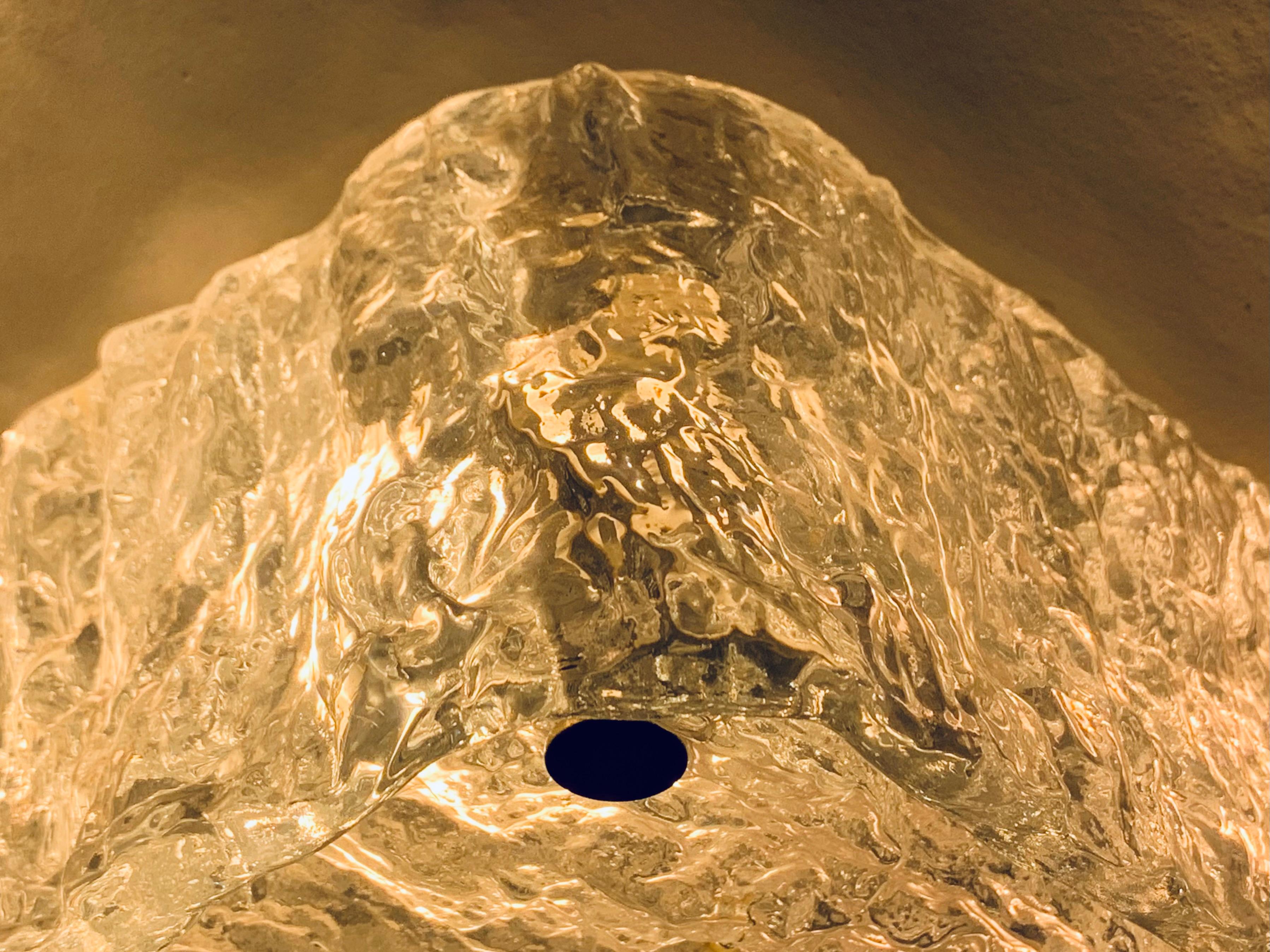1970s German Kaiser Leuchten Ice Textured Murano Glass Flush Mount Ceiling Light 5