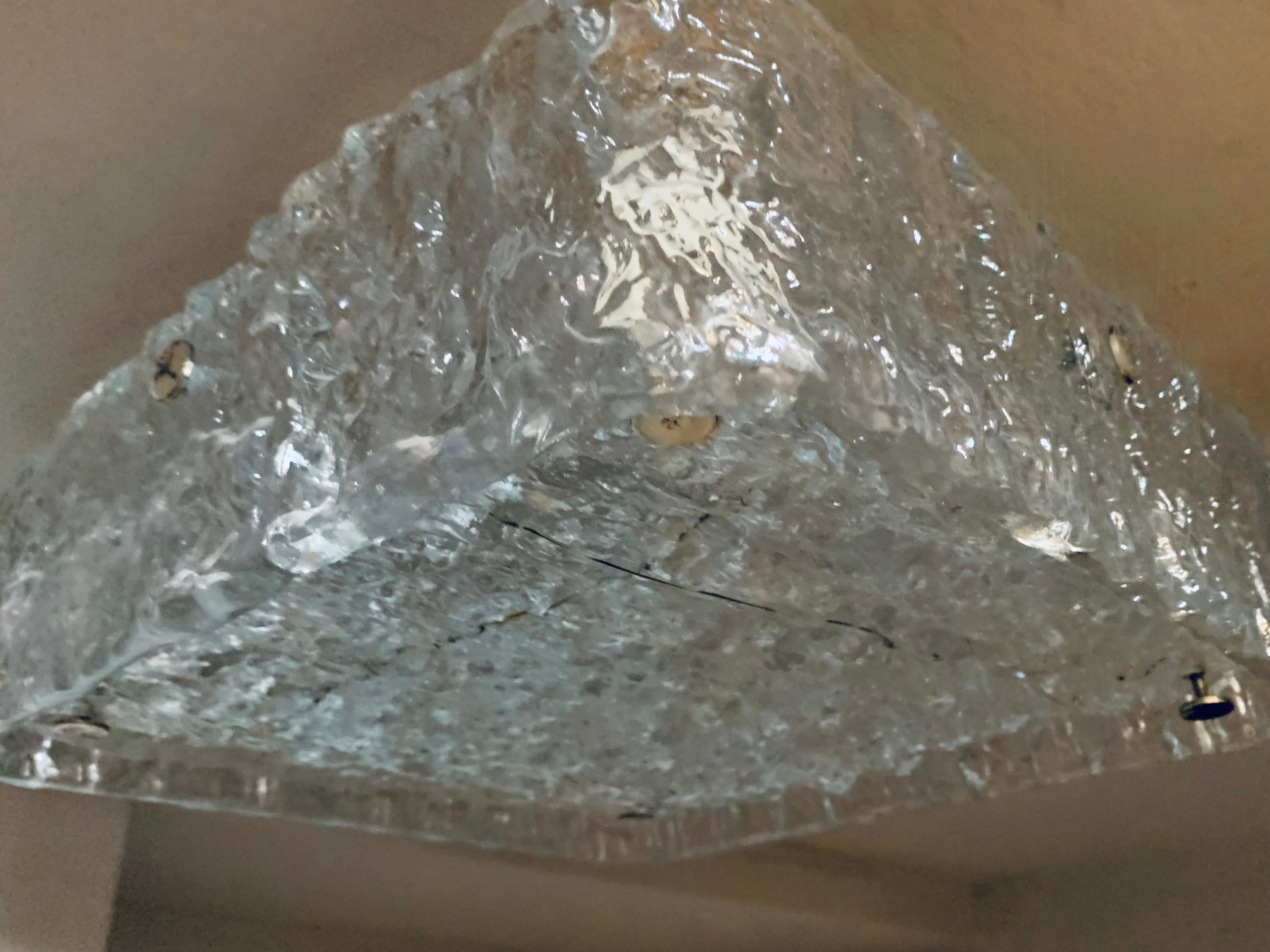 1970s German Kaiser Leuchten Ice Textured Murano Glass Flush Mount Ceiling Light 10
