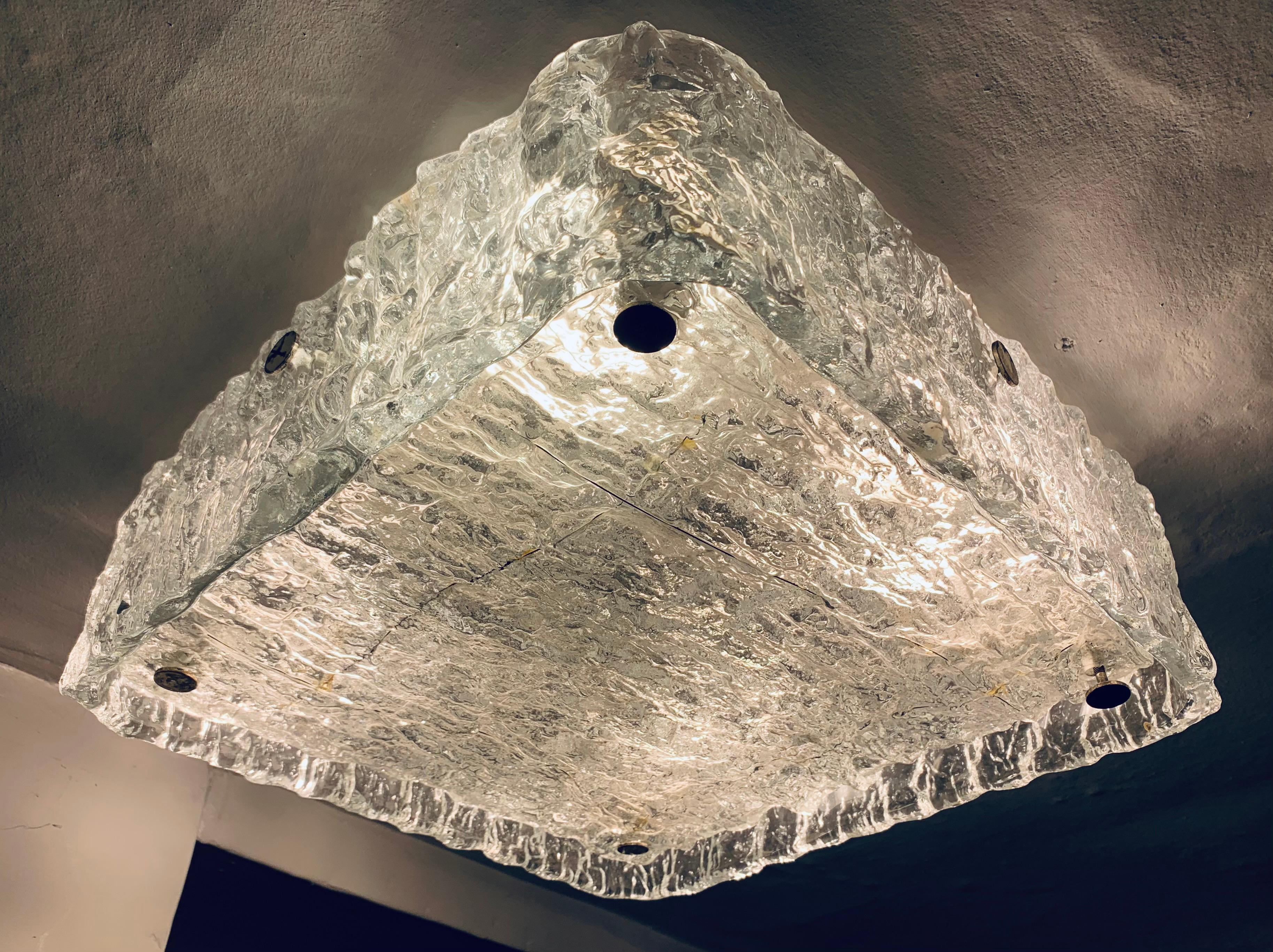 20th Century 1970s German Kaiser Leuchten Ice Textured Murano Glass Flush Mount Ceiling Light