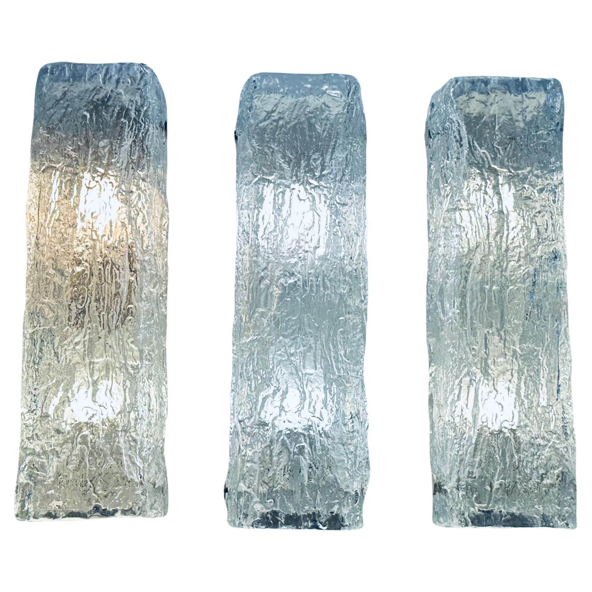 1970s German Kaiser Leuchten Iced Textured Glass Wall Lights.  3 Available. For Sale