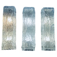 Vintage 1970s German Kaiser Leuchten Iced Textured Glass Wall Lights.  3 Available.