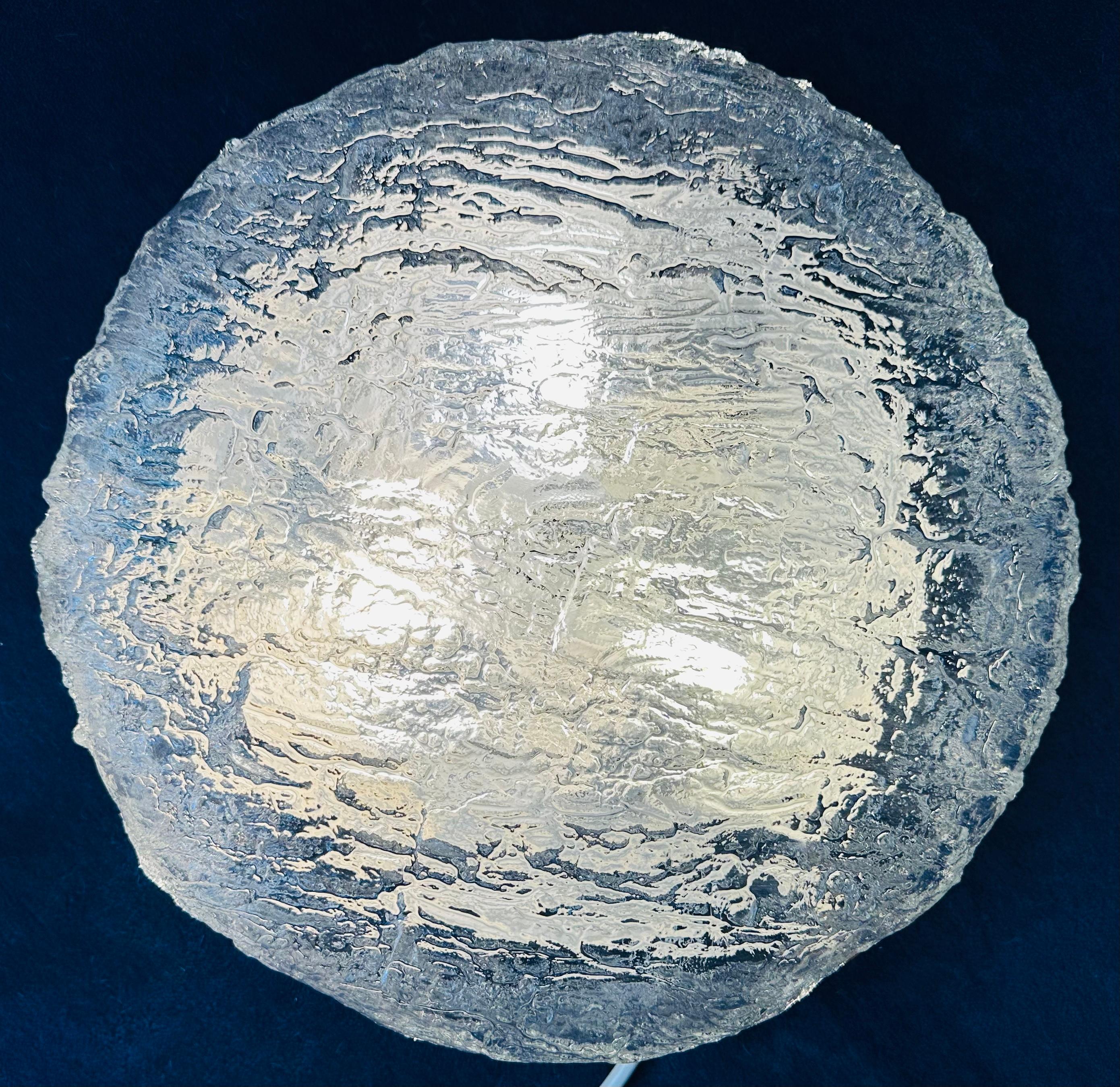 Painted 1970s German Kaiser Leuchten Textured Clear Glass Circular Flush Mount Light For Sale