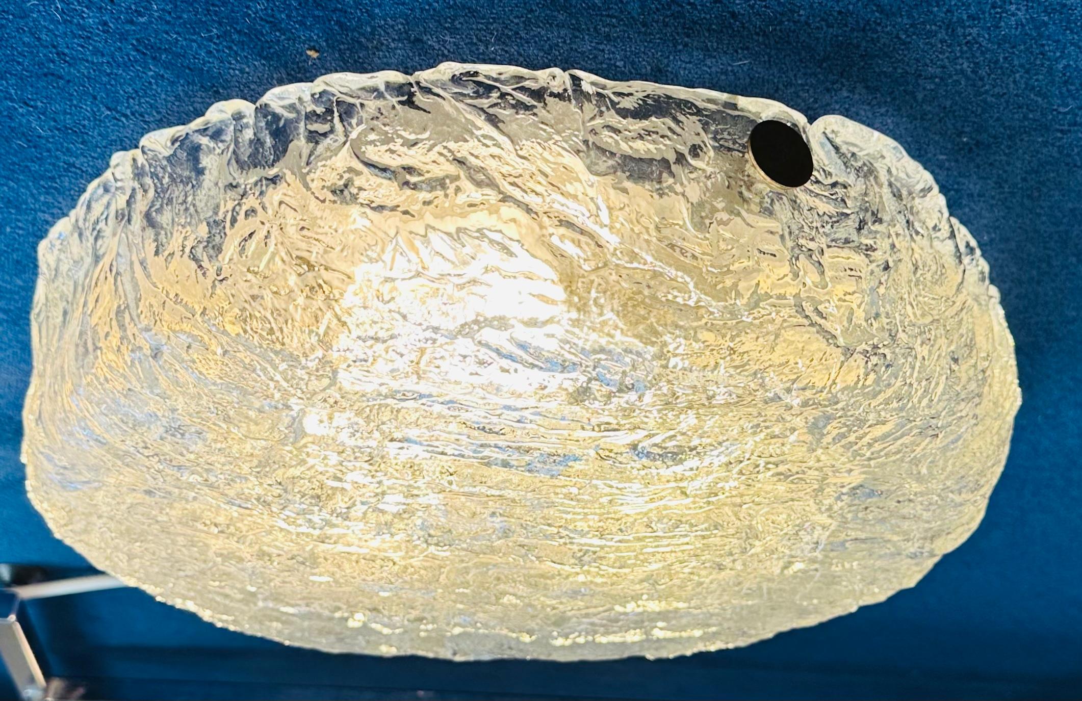 20th Century 1970s German Kaiser Leuchten Textured Clear Glass Circular Flush Mount Light For Sale