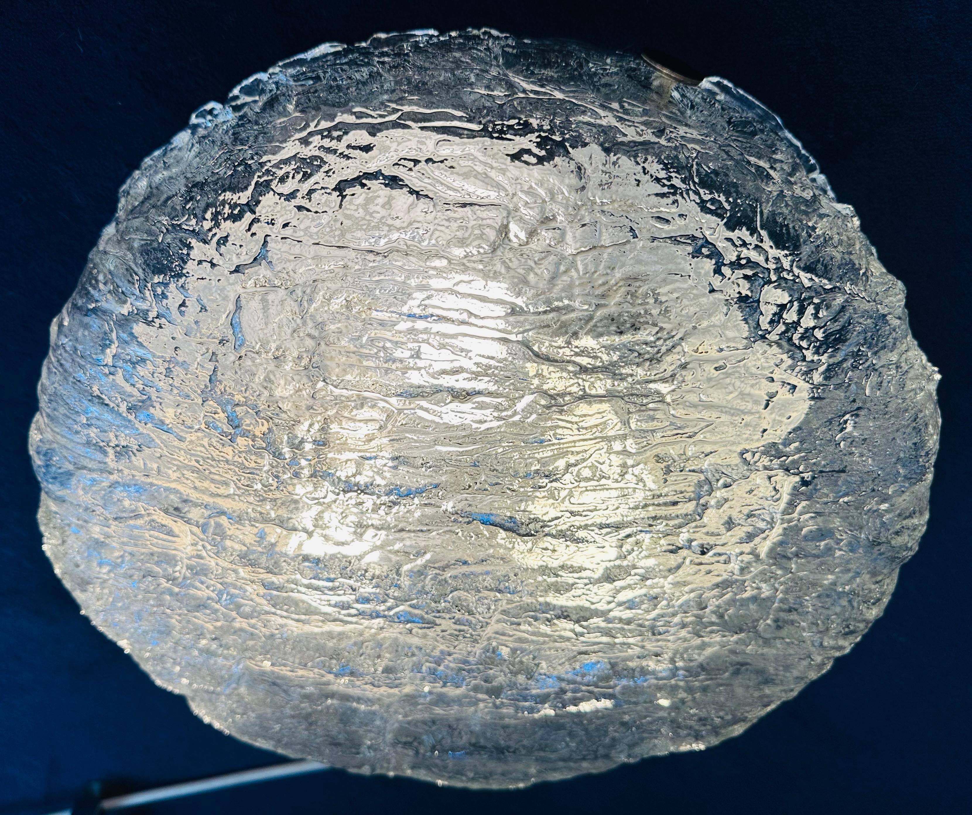 1970s German Kaiser Leuchten Textured Clear Glass Circular Flush Mount Light For Sale 1