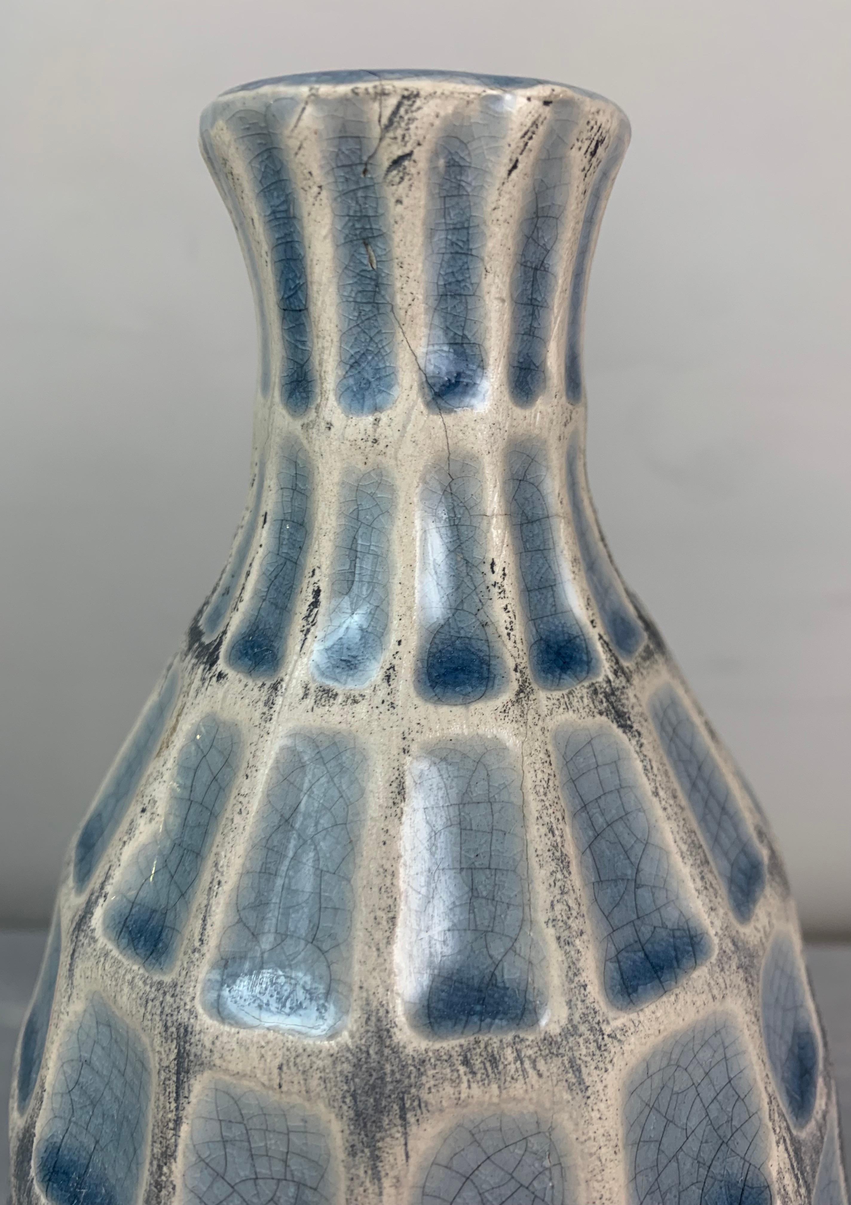 1970s German Keramik Style Pale Blue Glazed Squares & White Border Vase or Jar 11