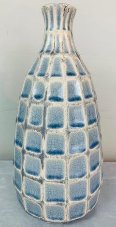 1970s German Keramik Style Pale Blue Glazed Squares & White Border Vase or Jar